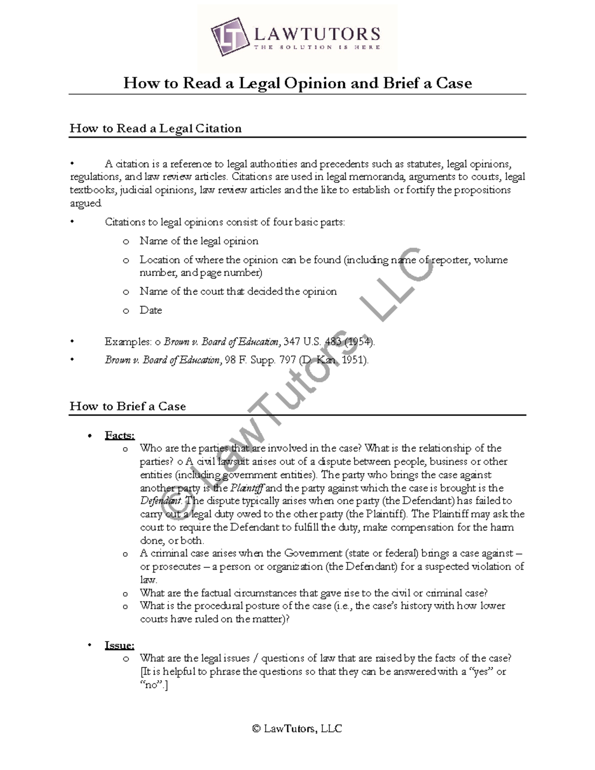 How to Read a Legal Opinion and Brief a Case watermark © LawTutors