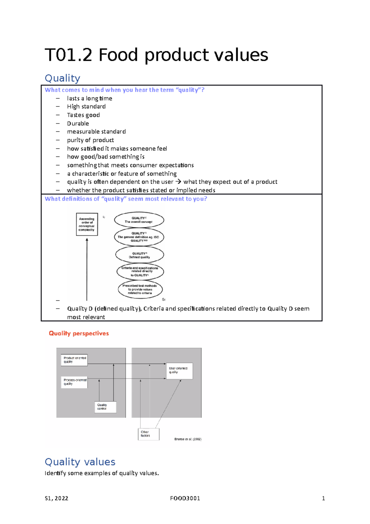 T01.2 Food product values Worksheet - T01 Food product values Quality ...