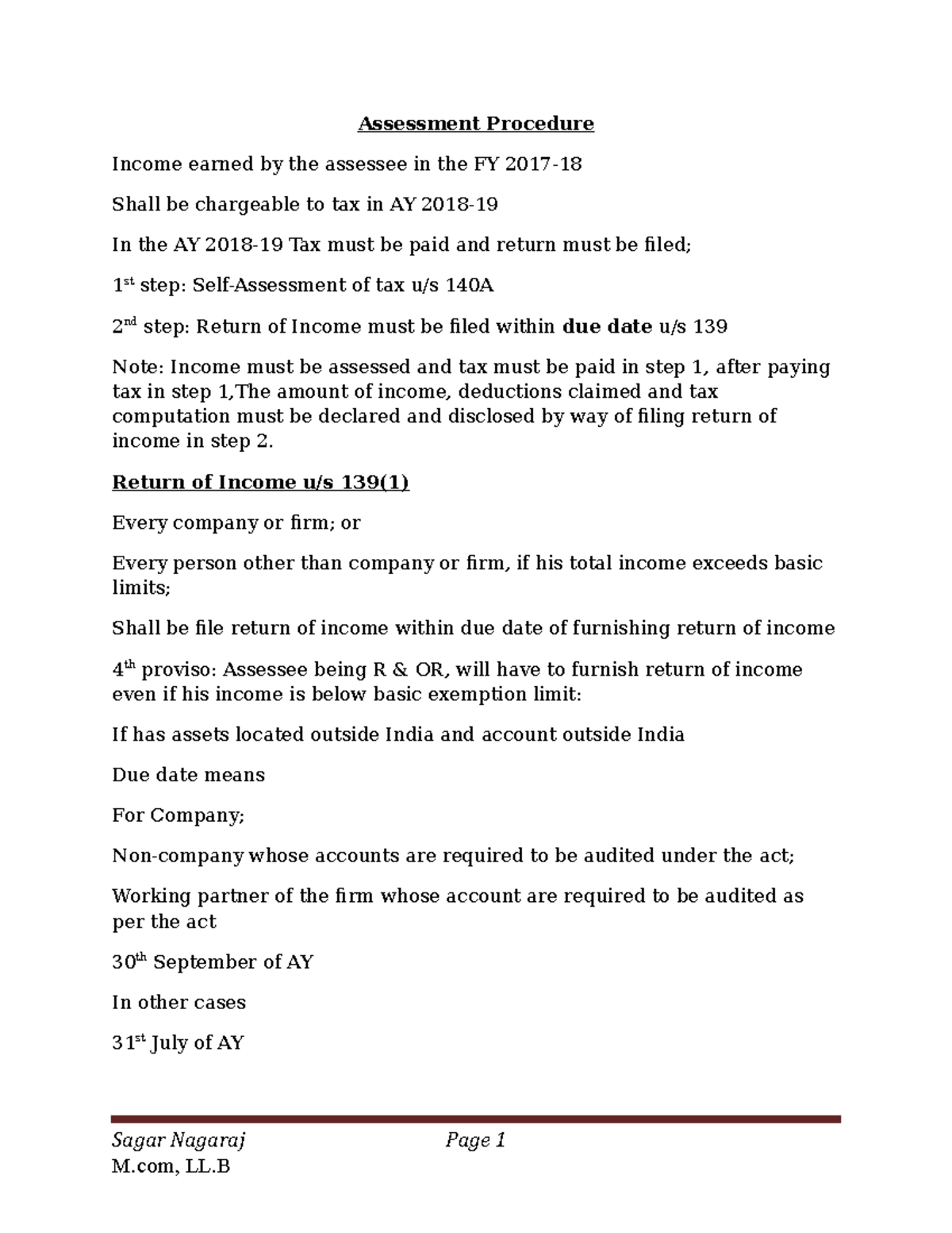 Assessment procedure Notes Assessment Procedure earned by