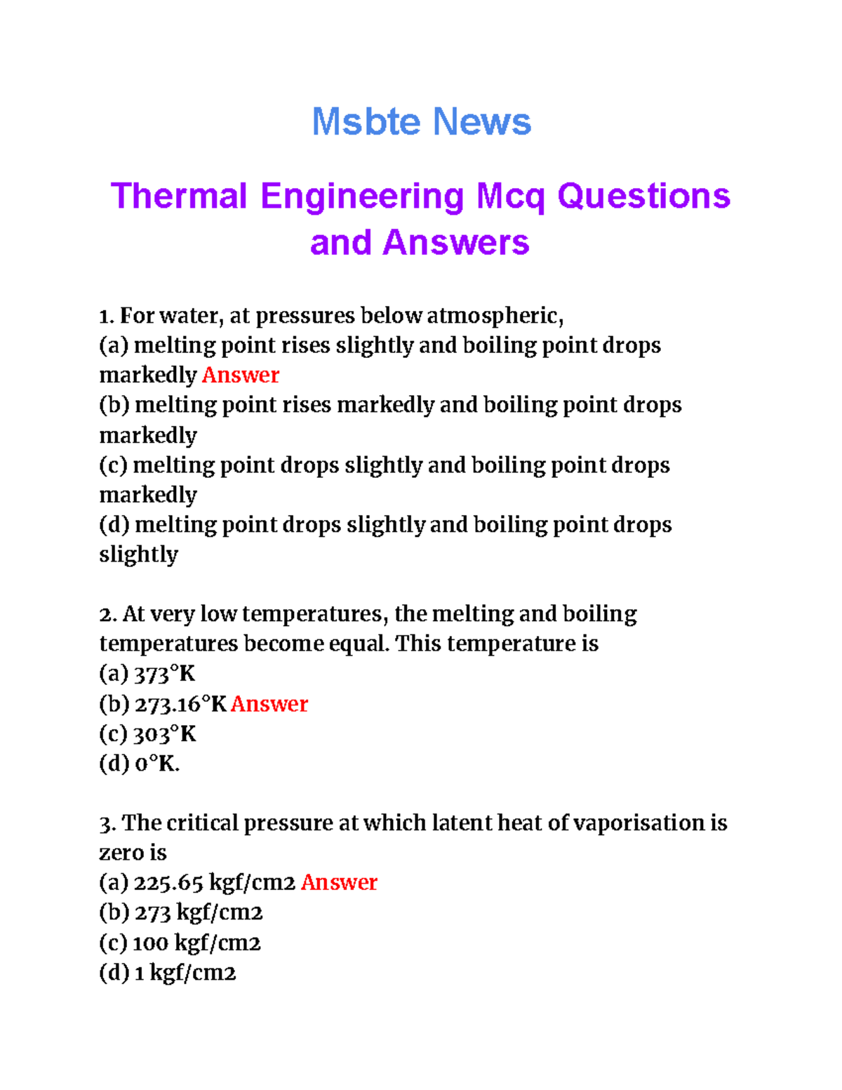 22337 Thermal Engineering Mcq Pdf Msbte News Thermal Engineering Mcq