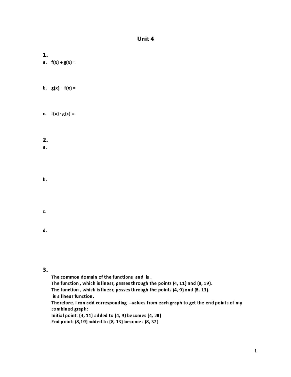 Unit 4 Adf Advance Functions Work Unit 4 1 A Fx Gx B Gx − Fx C Fx ∙ Gx 7575