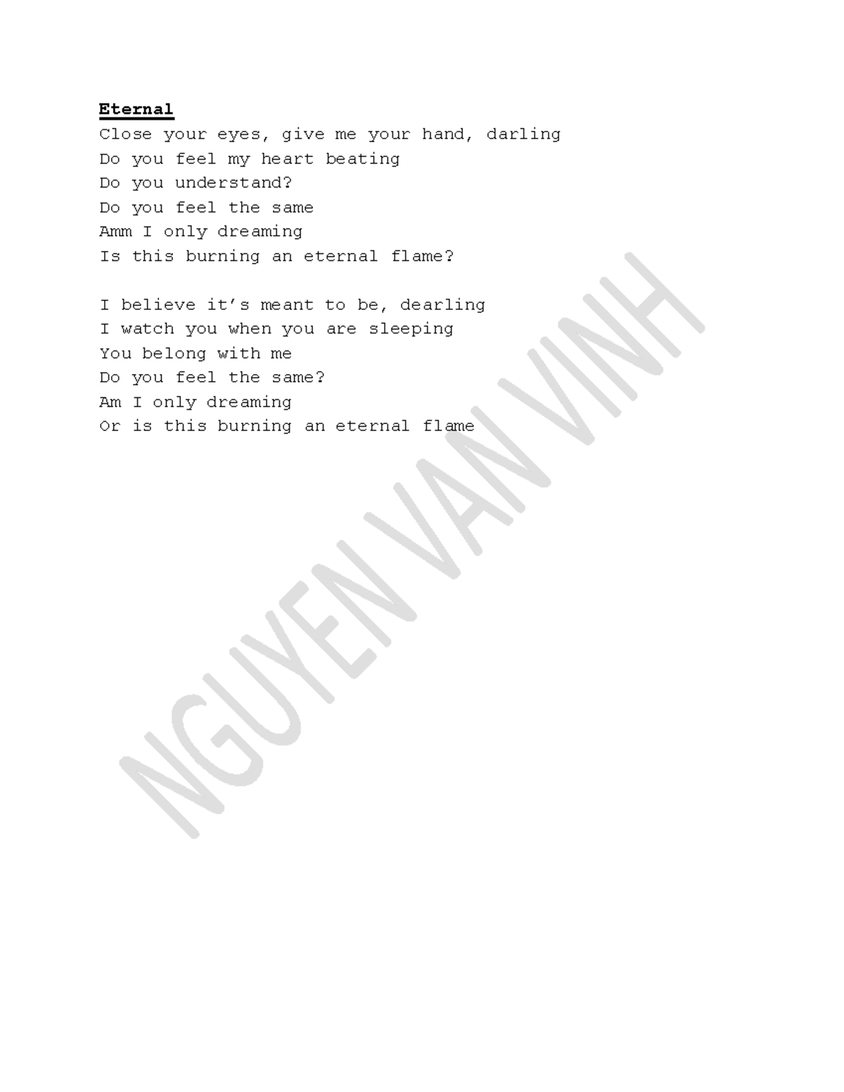 Bài thực hành tin 1 Nguyễn Văn Vinh Eternal Close your eyes, give me your hand, darling Do