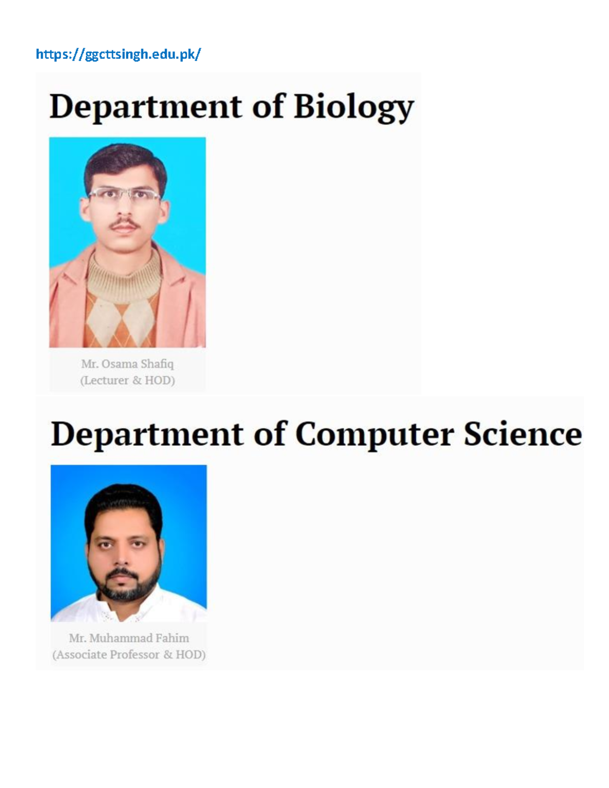 HODs - Notes - Department of Biology Mr. Osama Shafiq (Lecturer HOD ...