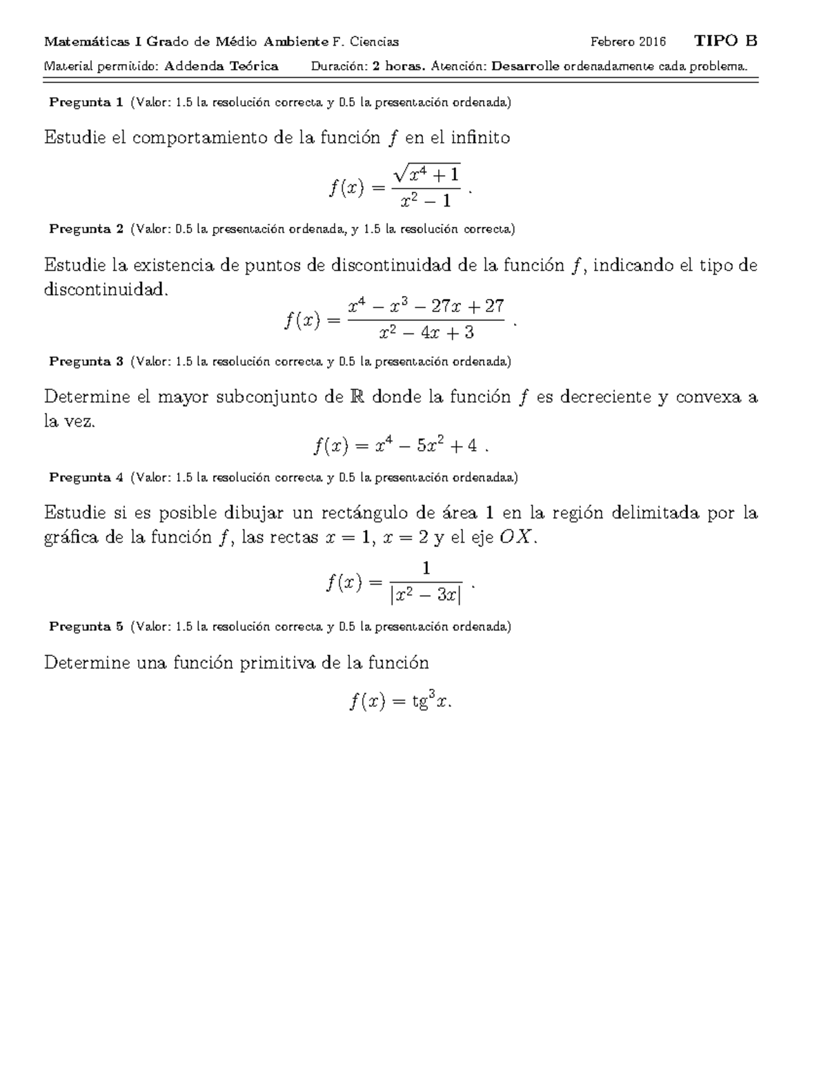 Mat I Febr Tipo B2016 - Examen De La Asignatura Matematicas I Del Grado ...