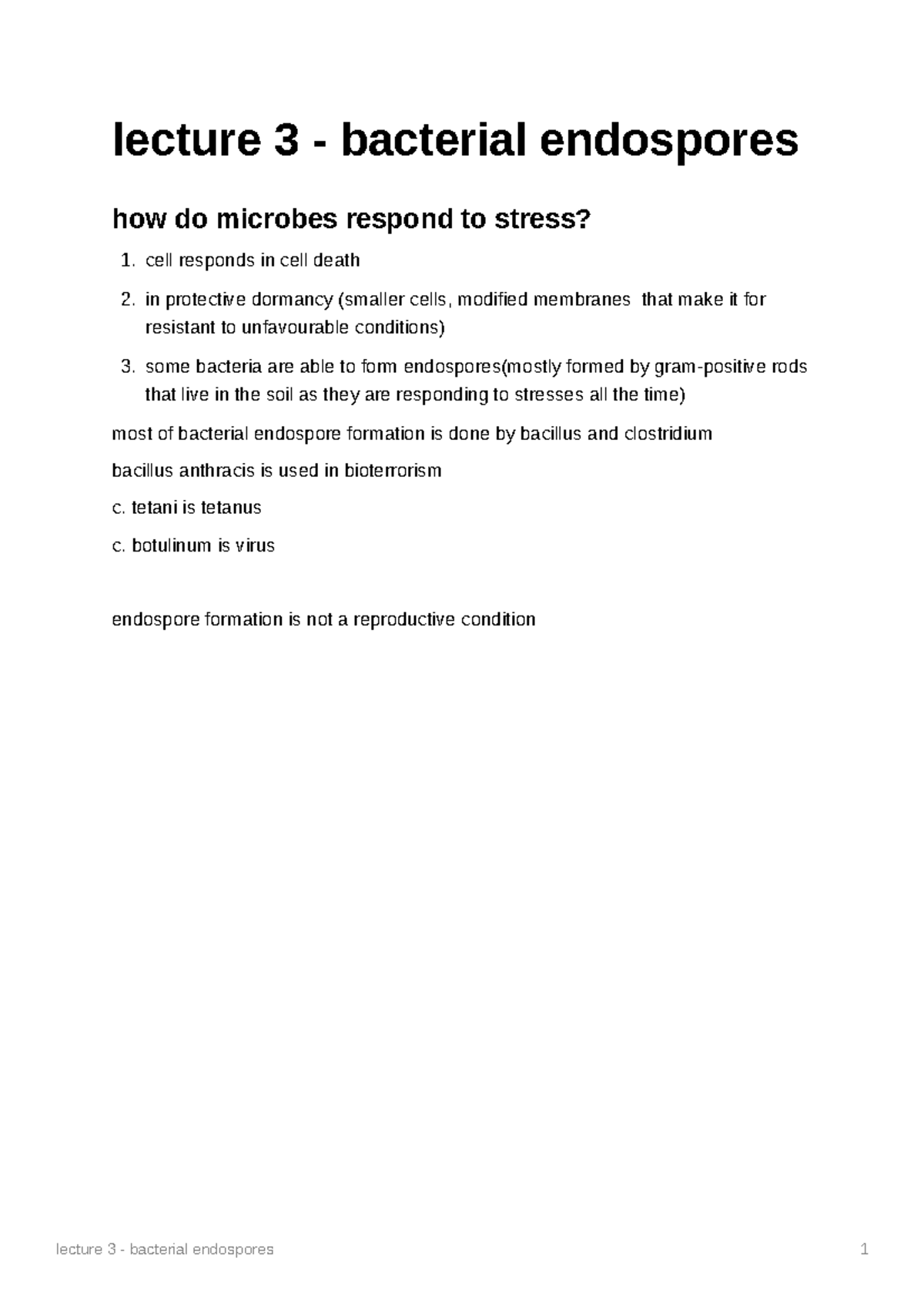 Lecture 3 bacterial endospores Microbes to Medicine University of