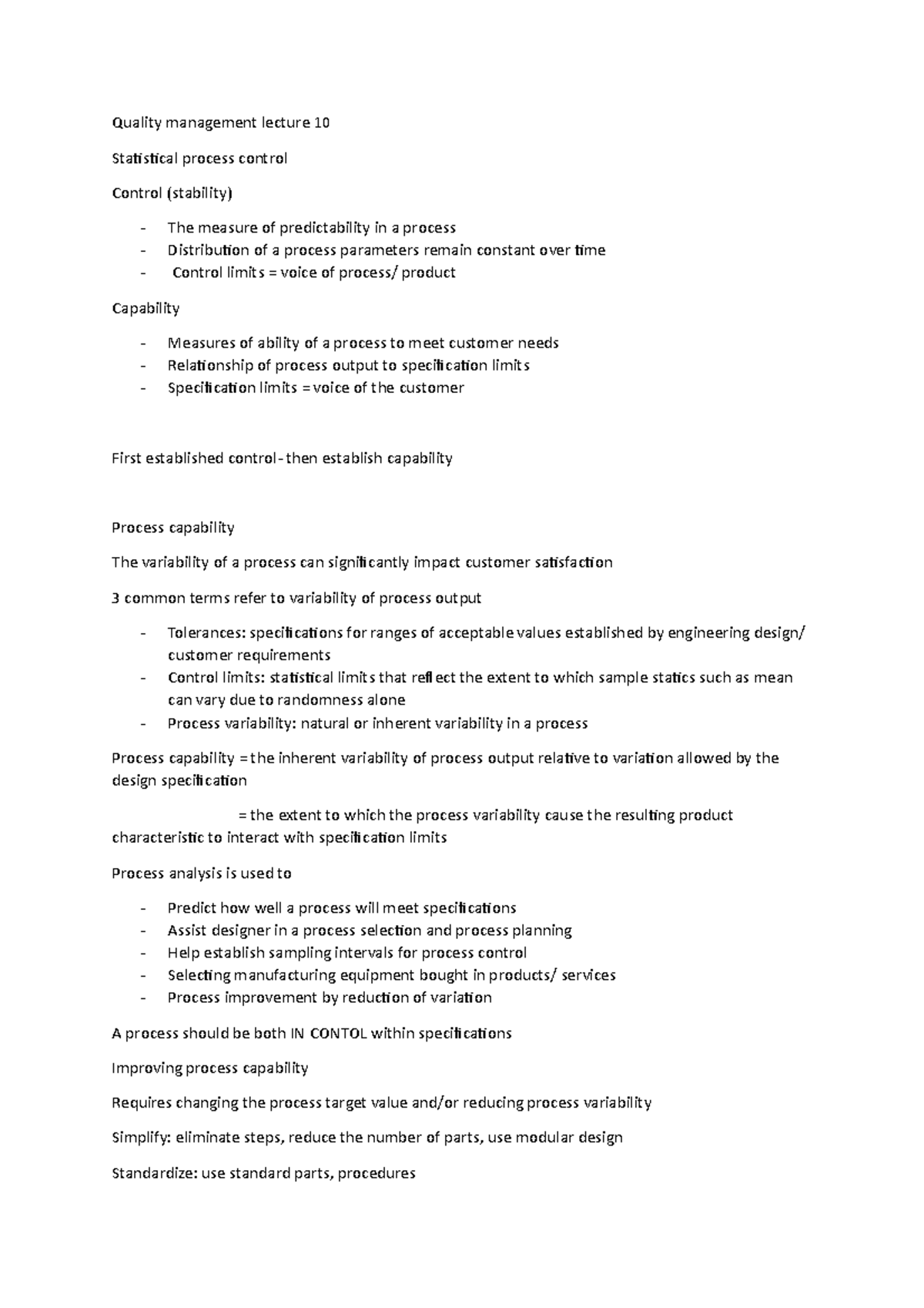 Quality management lecture 10 - Studocu