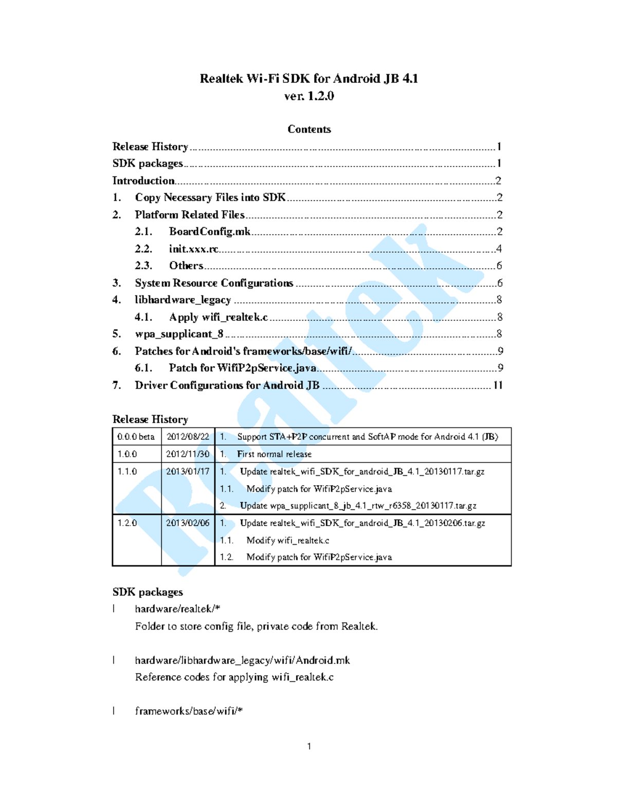 Realtek Wi-Fi SDK for Android JB 4 1 - ver. 1. Contents Release - Studocu
