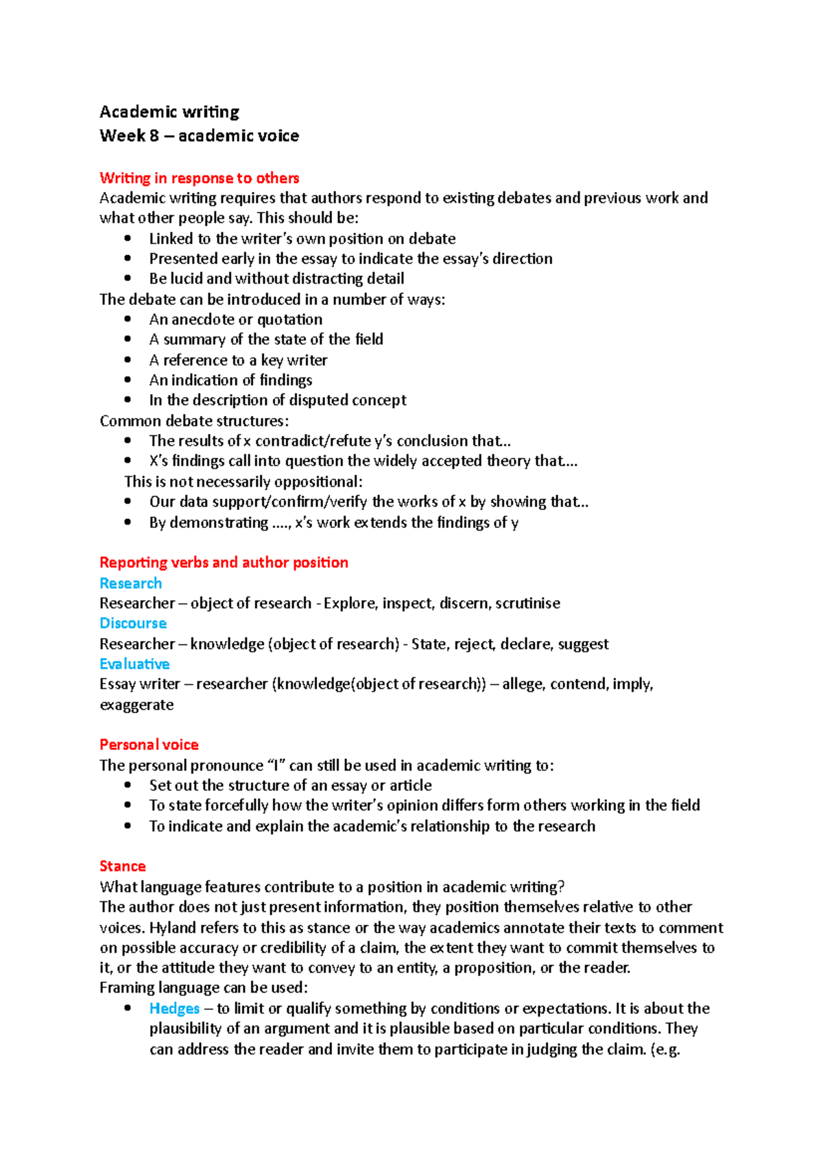Academic writing w8 - Academic writing Week 8 – academic voice Writing ...