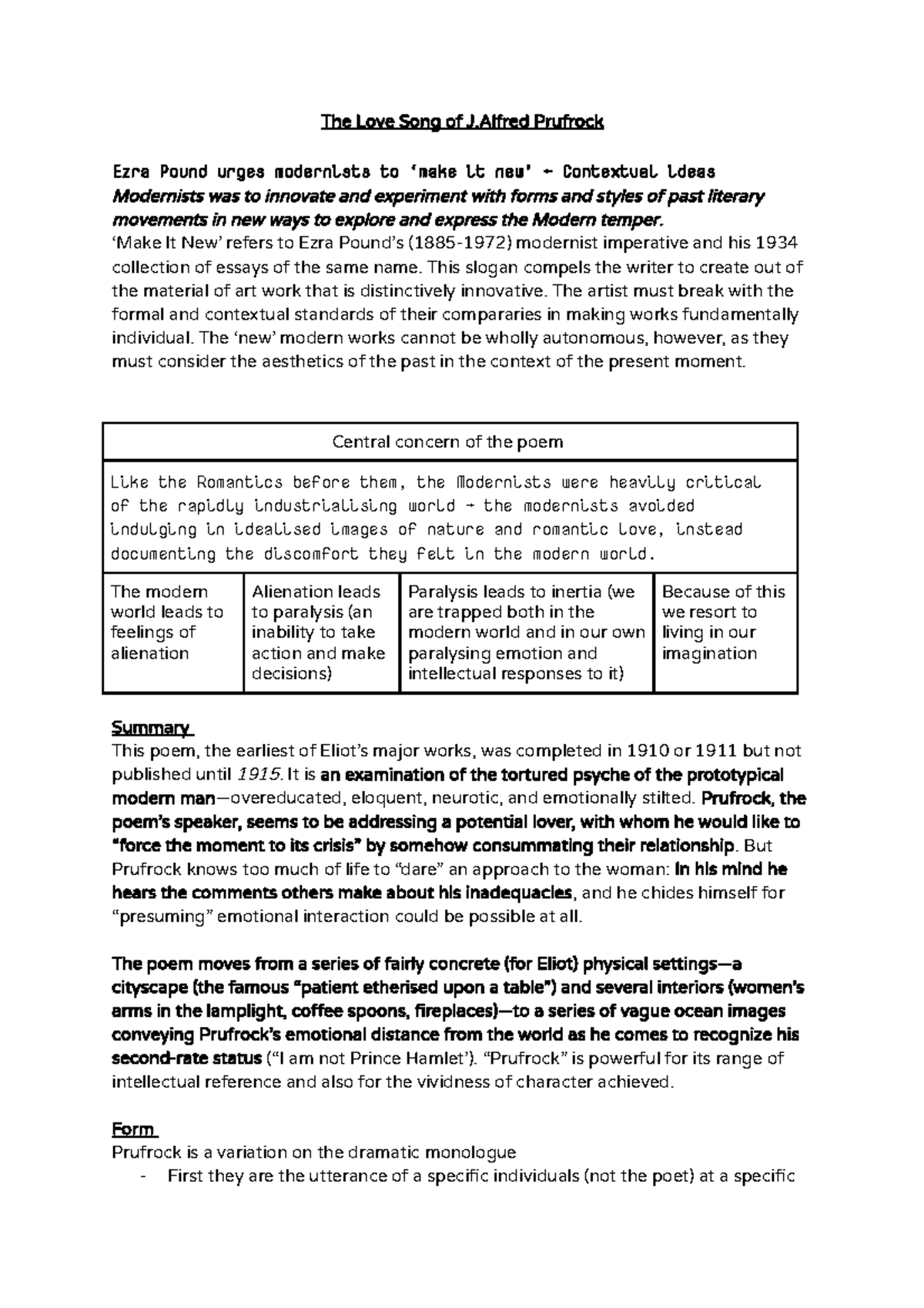 Module B Critical Study Of Literature - The Love Song Of J. Alfred ...