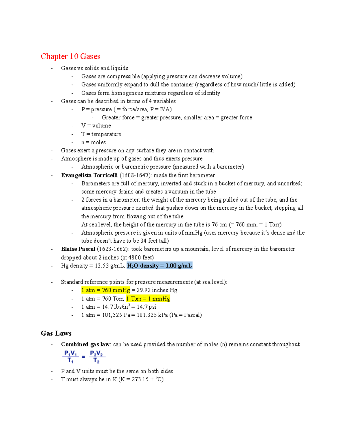 Gases - Dr Yoblinski (BJ) - Chapter 10 Gases Gases vs solids and ...