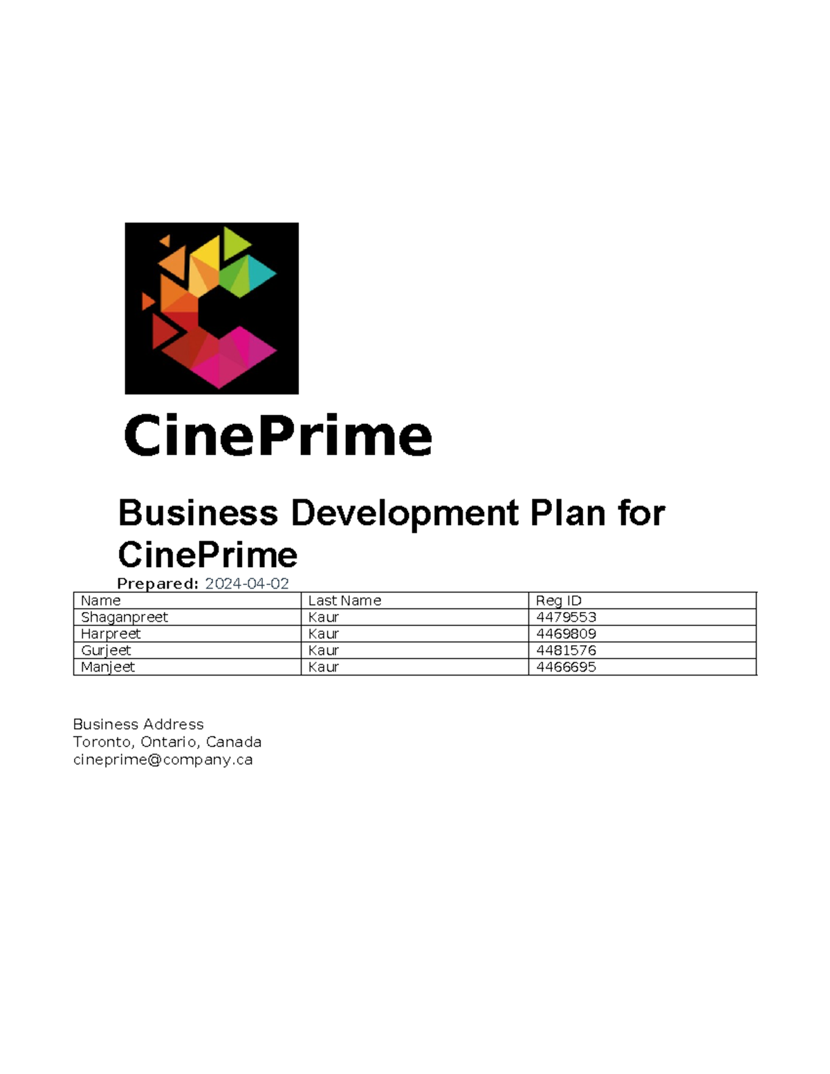 BDC Business Plan for Cine Prime - CinePrime Business Development Plan ...