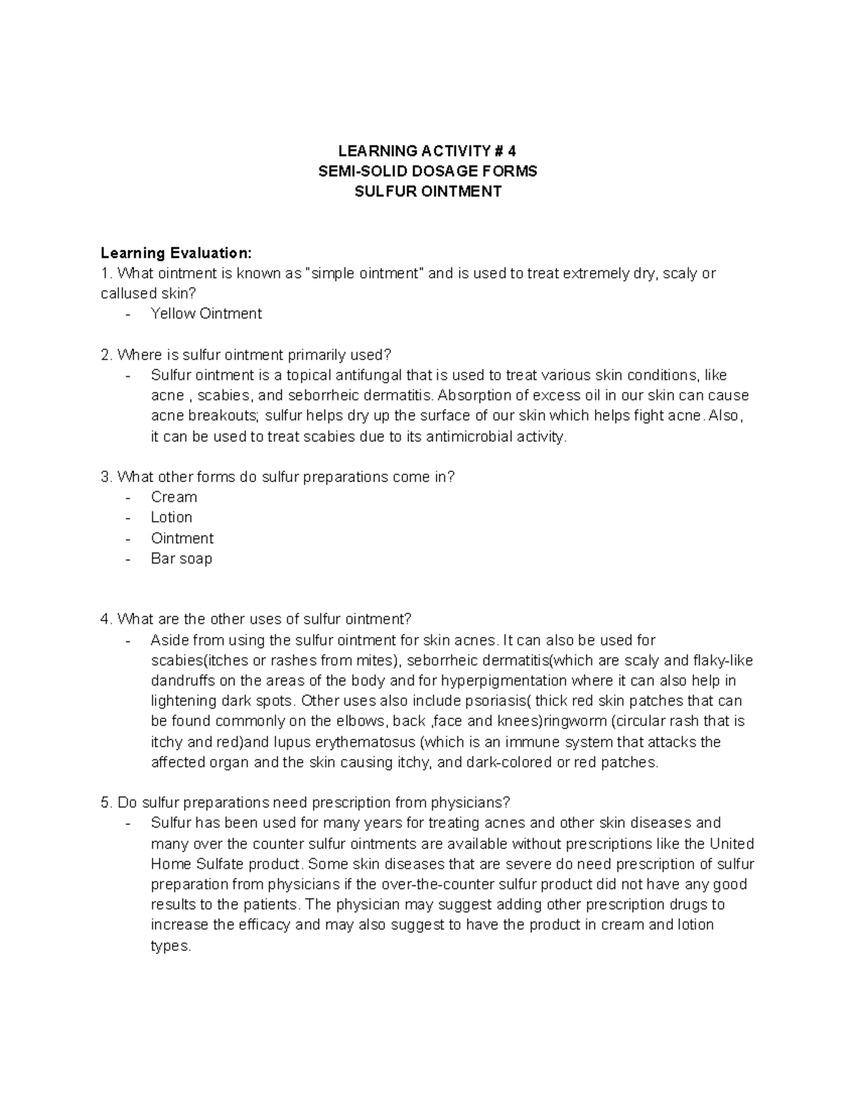 Learning 4-6 DDS lab sheets - LEARNING ACTIVITY # 4 SEMI-SOLID DOSAGE ...