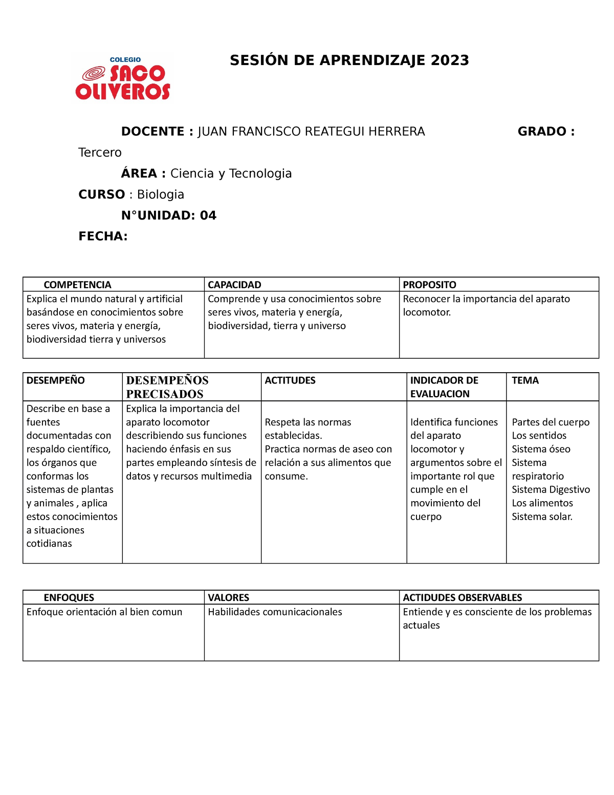 Sesion DE Aprendizaje Biologia - S 1- Tercero - SESIÓN DE APRENDIZAJE ...