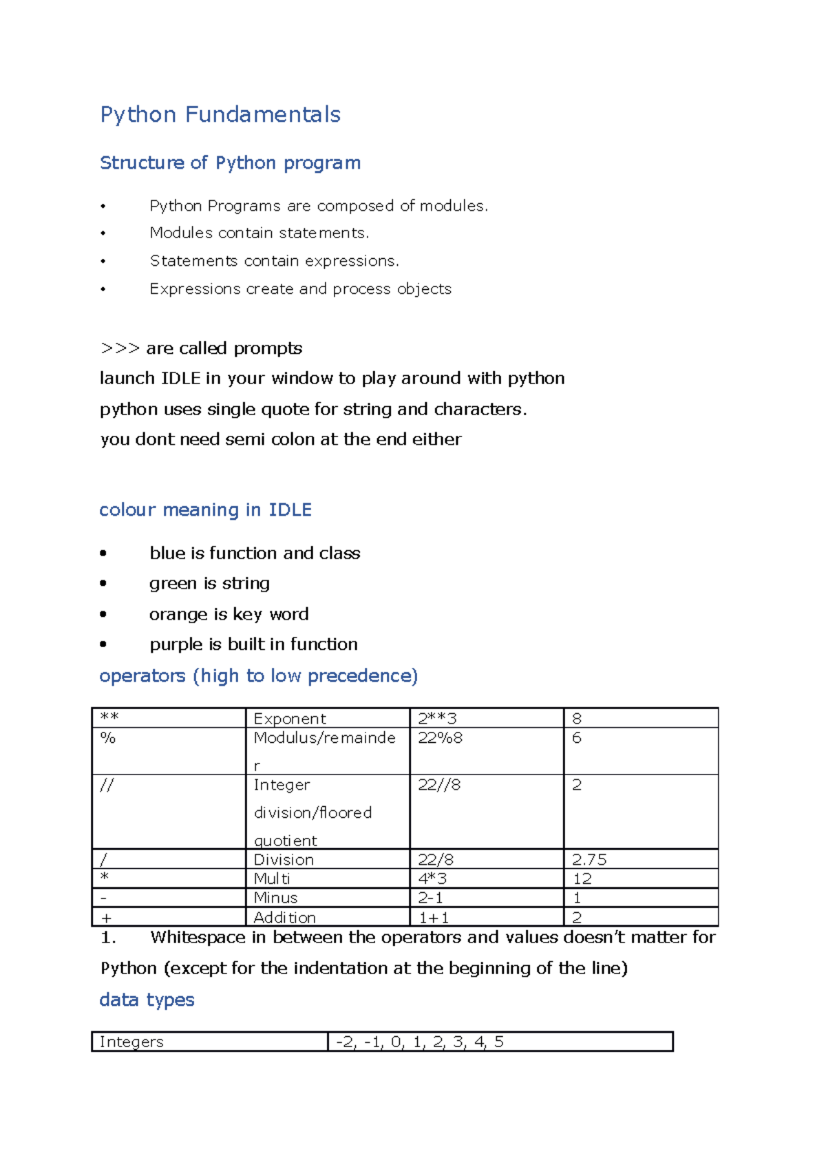 Python Fundamentals - note - Python Fundamentals Structure of Python ...