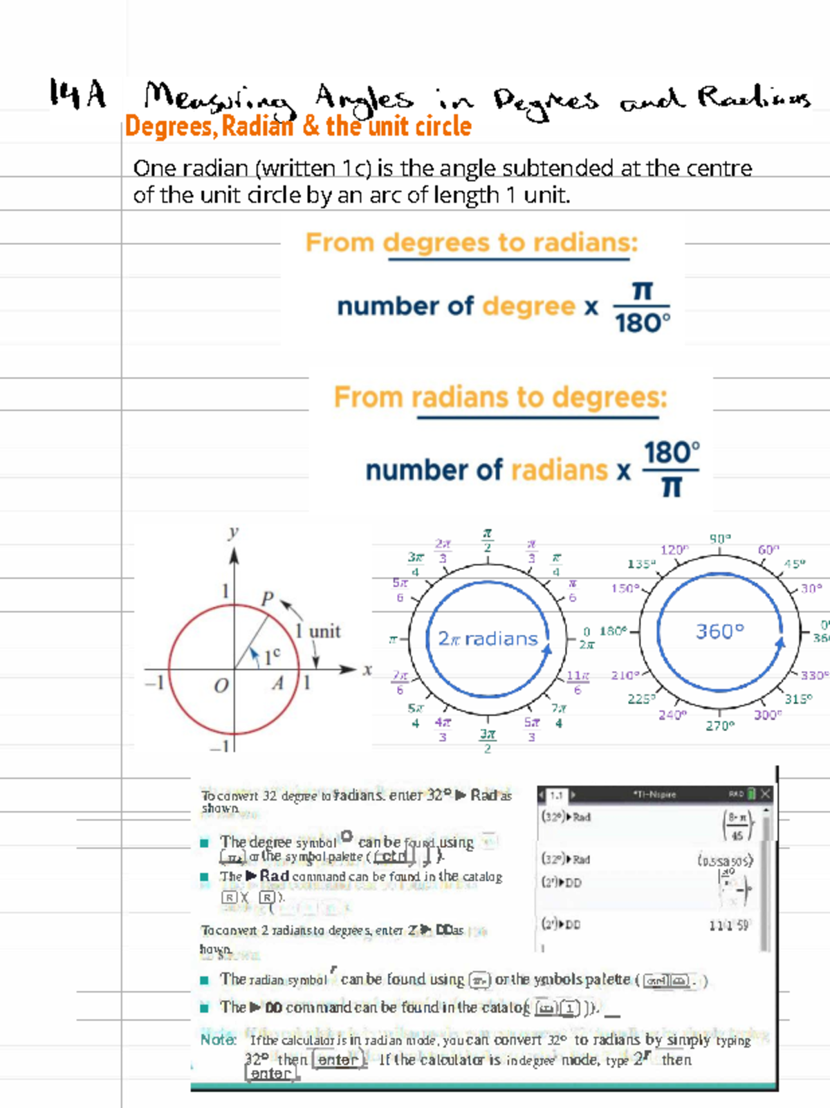 Radians to Degrees and back - One radian (written 1c) is the angle ...