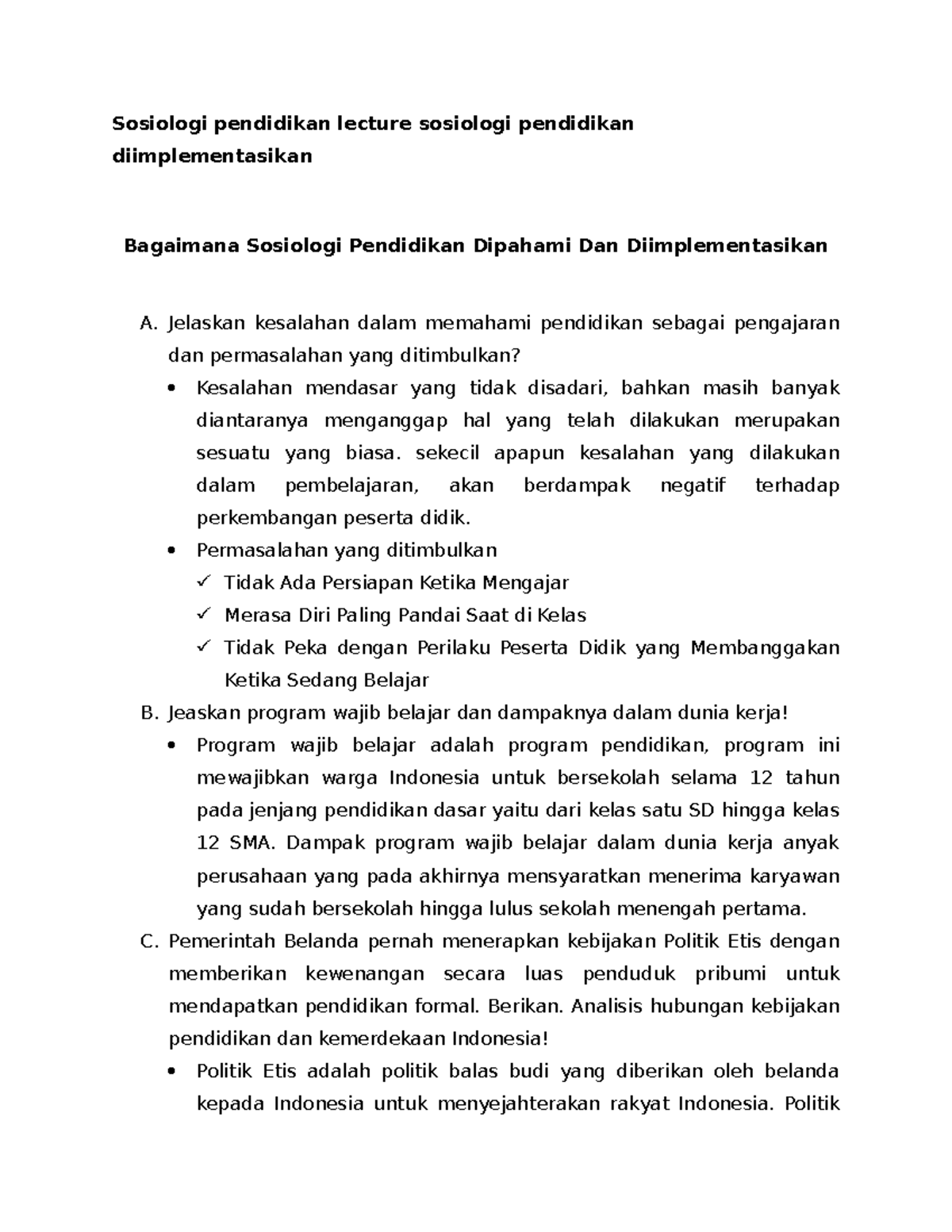 Sosiologi Pendidikan Lecture Sosiologi Pendidikan Diimplementasikan ...