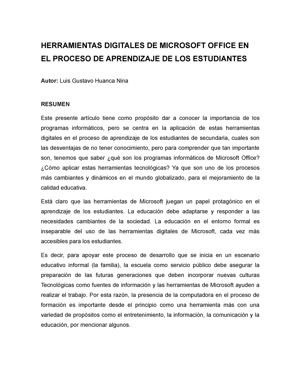 Articulo Guatavo - UN ENSAYO ELAORADO - HERRAMIENTAS DIGITALES DE MICROSOFT  OFFICE EN EL PROCESO DE - Studocu