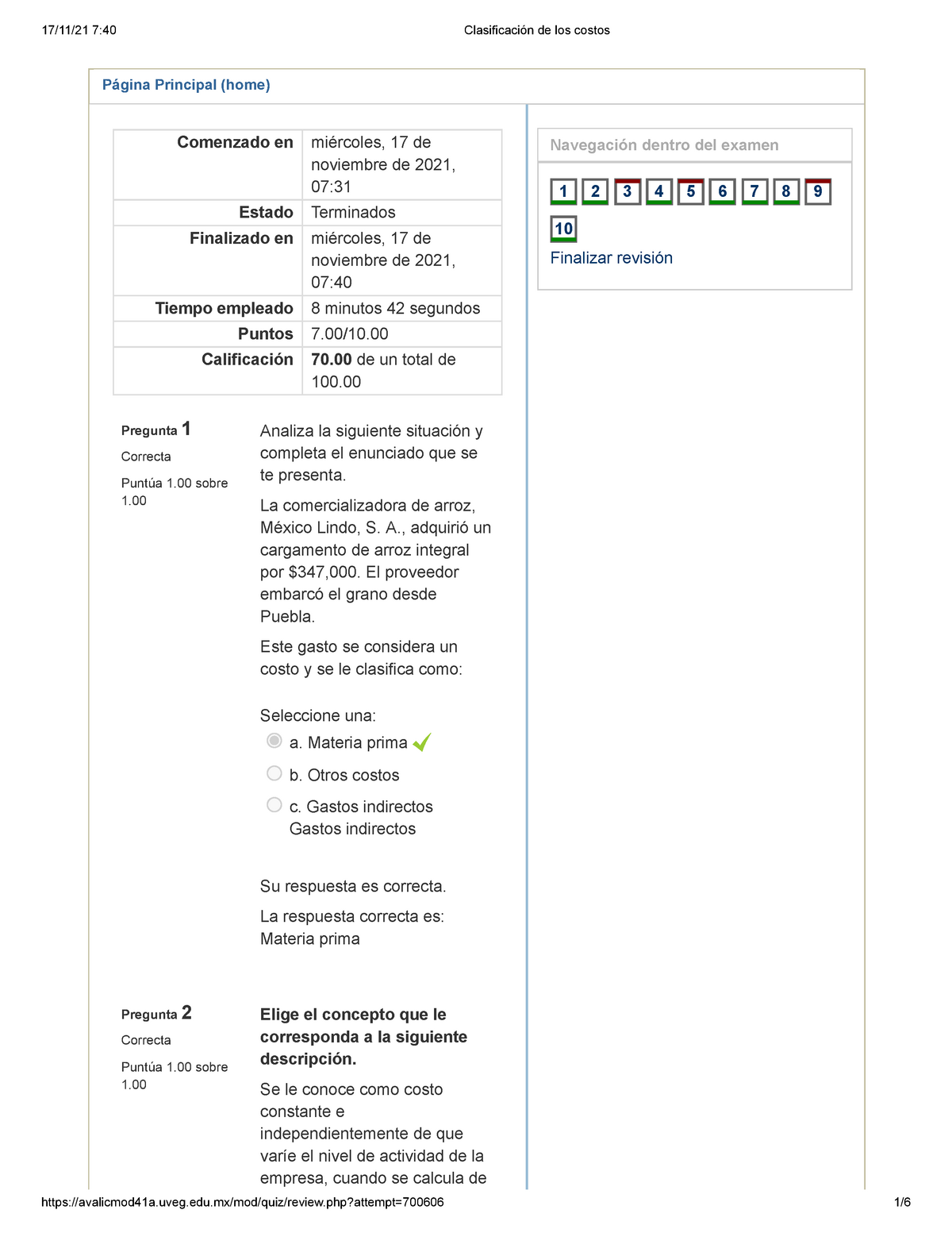 Clasificación De Los Costos Examen Primer Curso - Contabilidad De ...