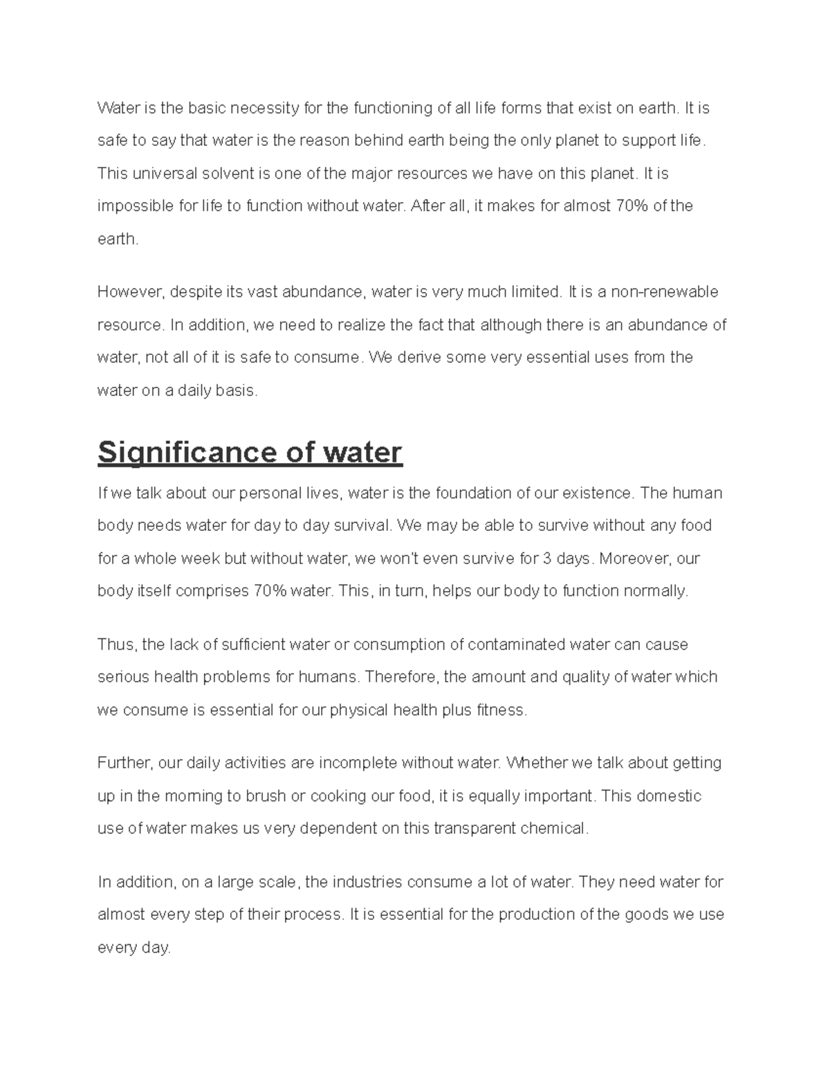 importance of water essay spm