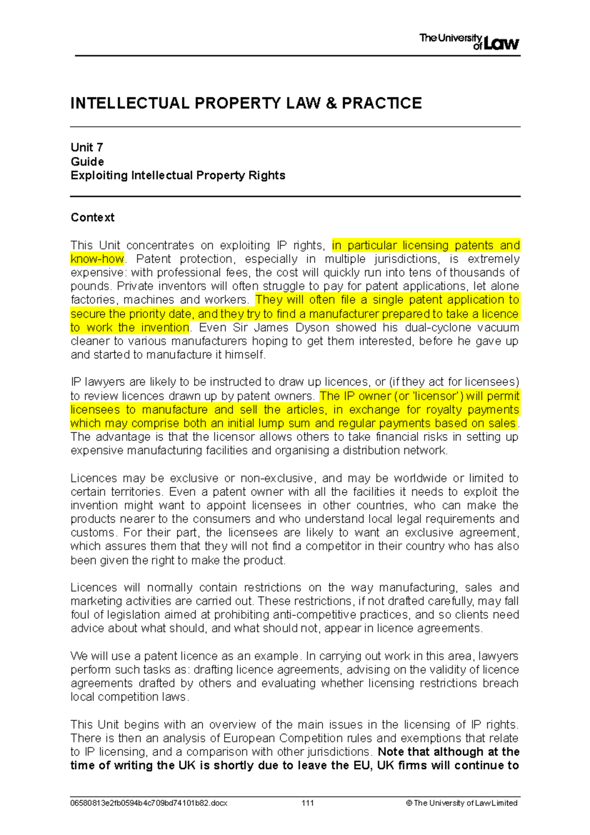 Workshop Guide 7 IP - INTELLECTUAL PROPERTY LAW & PRACTICE Unit 7 Guide ...