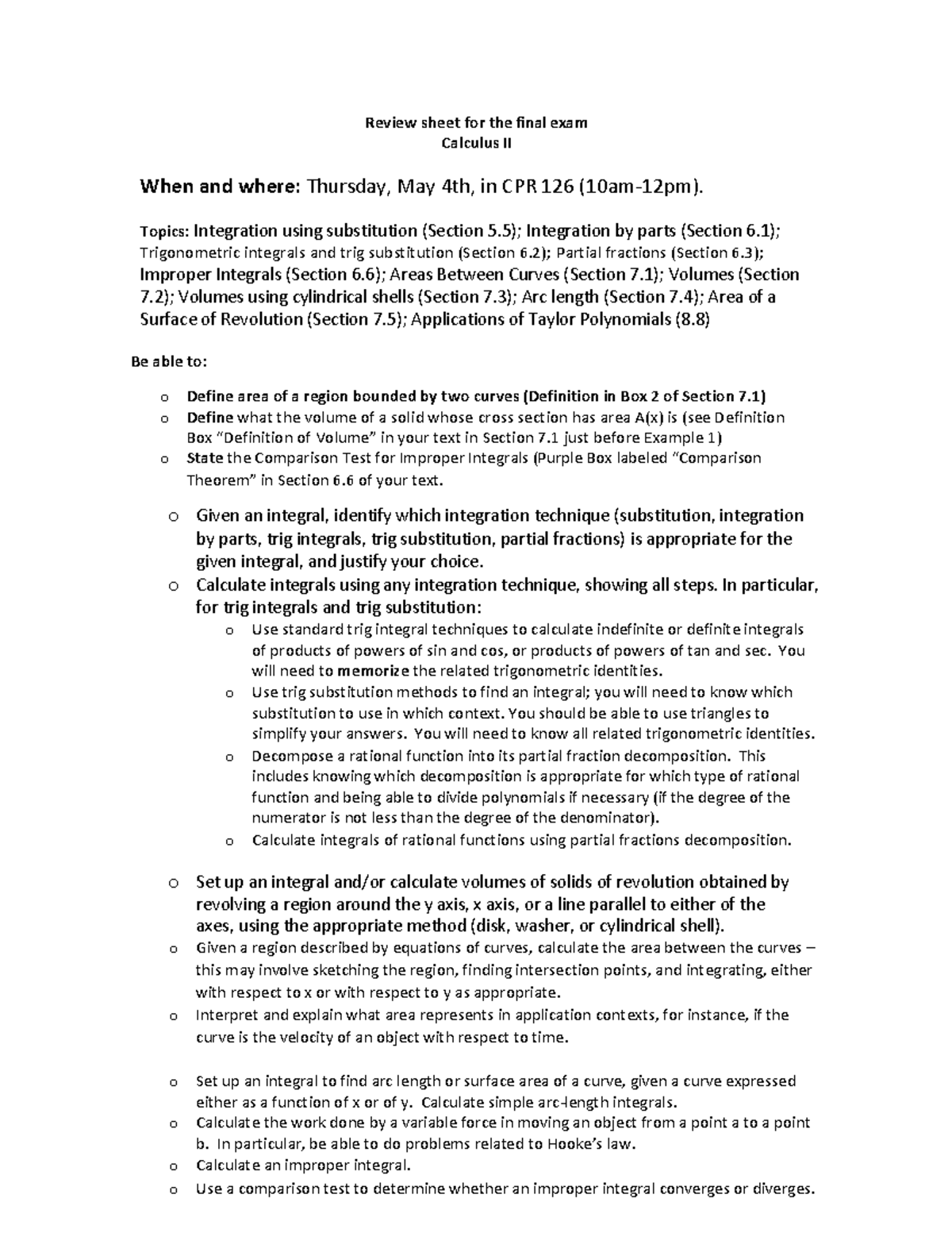 Calculus 2 Final Exam Guidelines Section 004 - PSY2012 - USF - Studocu