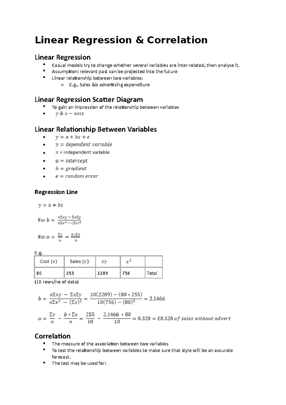 Linear Regression And Correlation - Linear Regression & Correlation 