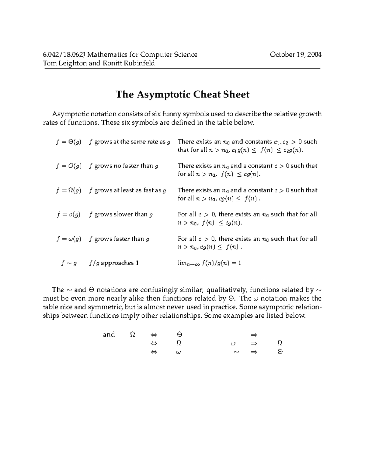 Asymptotics-cheatsheet - 6.042/18 Mathematics for Computer Science ...