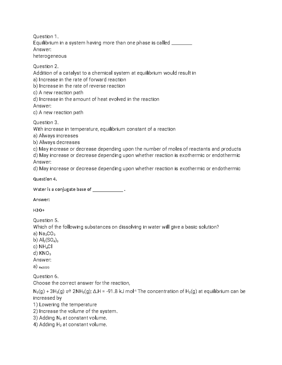 Chemical equilibrium pari 1 - Question 1. Equilibrium in a system ...