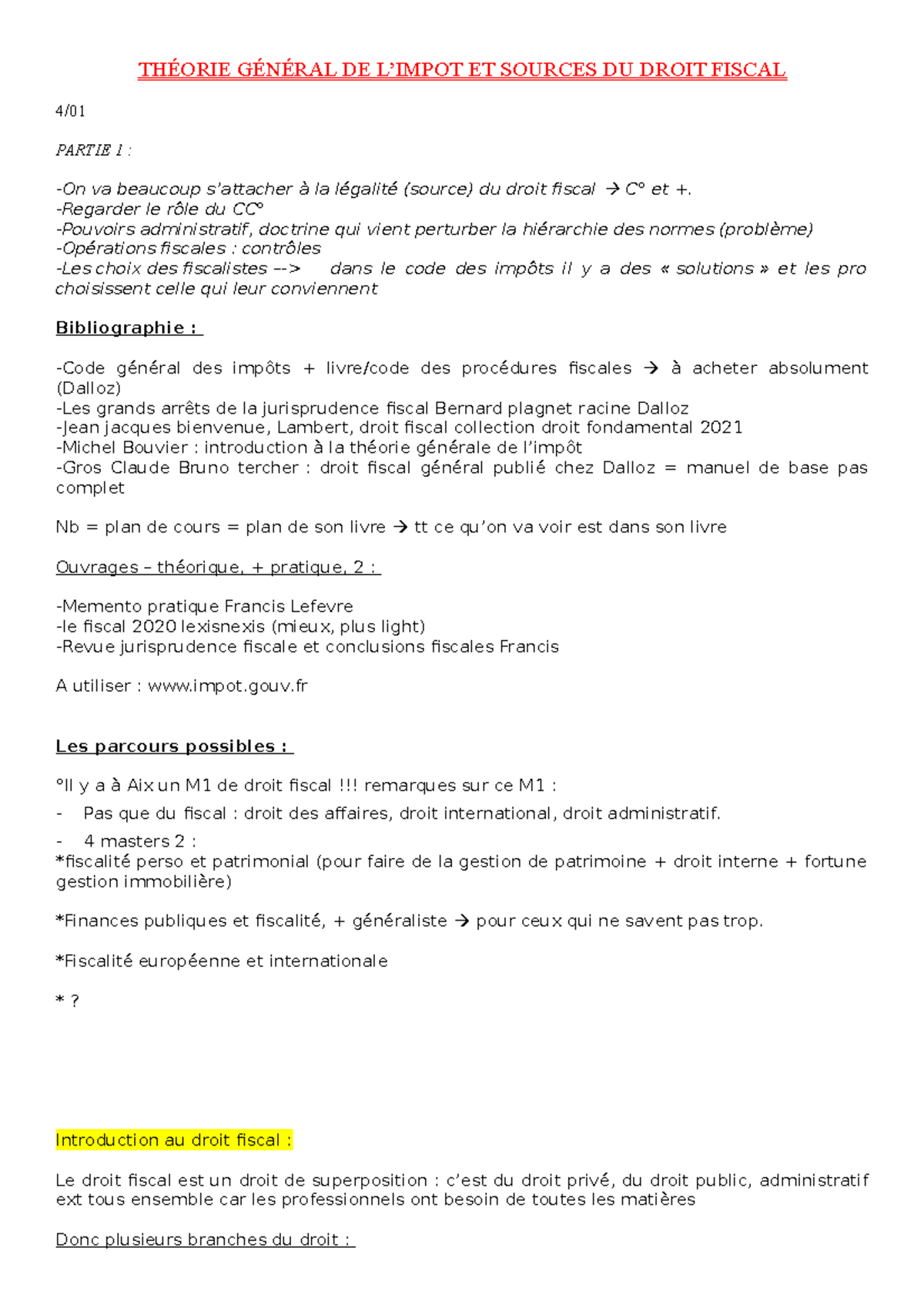 Droit Fiscal S6 Cours - THÉORIE GÉNÉRAL DE L’IMPOT ET SOURCES DU DROIT ...