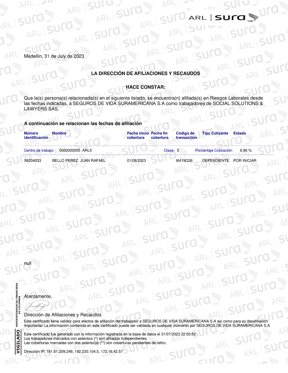 Certificado Afiliacion X6204033 2023-07-31T22 50 53-05 00 - Studocu