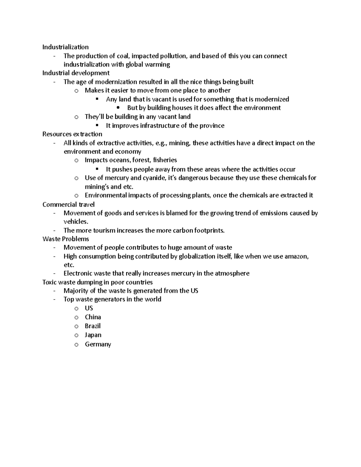 WEEK 10 Notes - Industrialization - The production of coal, impacted ...