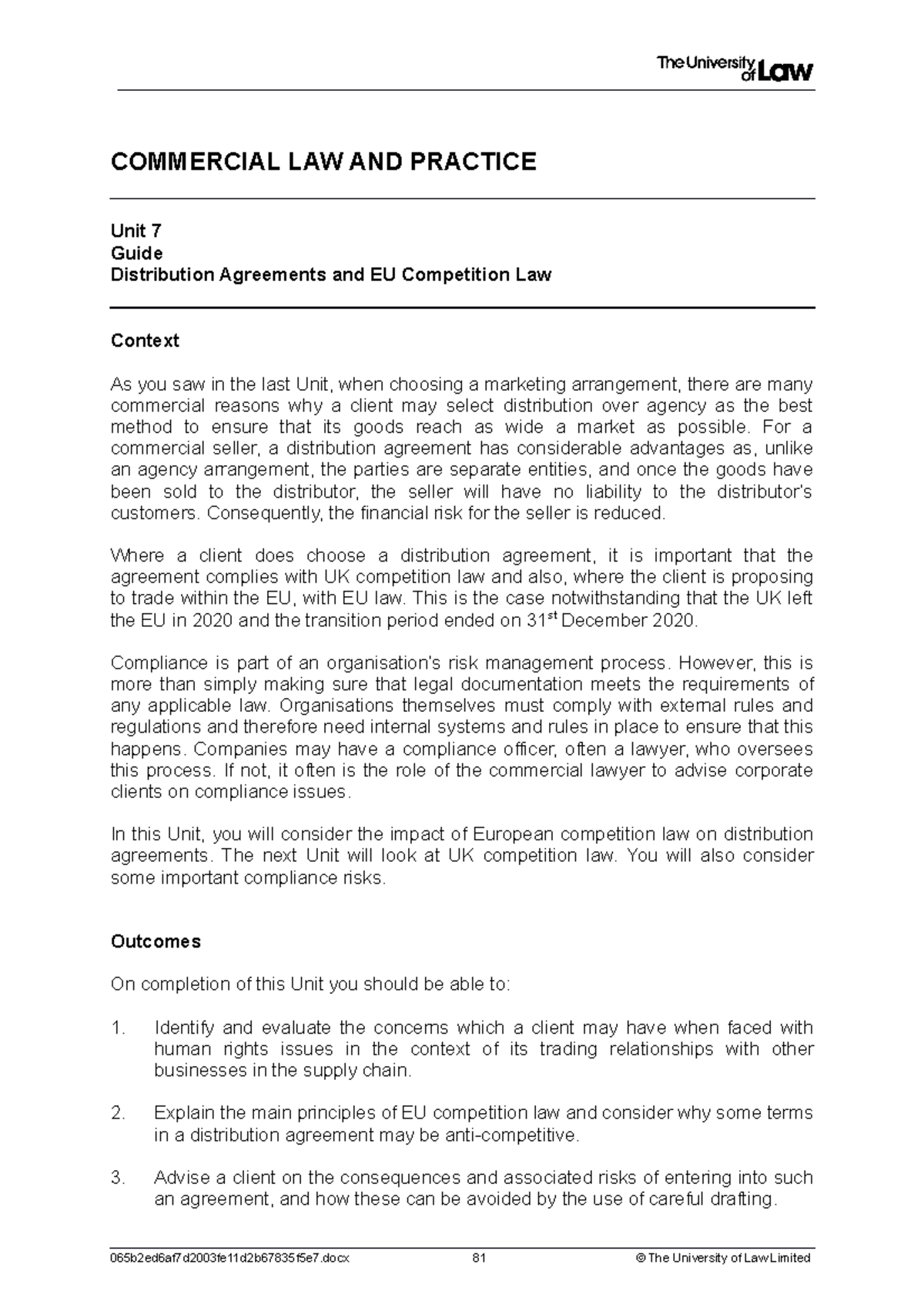 2122 comm ws07 ce01 guide t - Commercial Law - Studocu