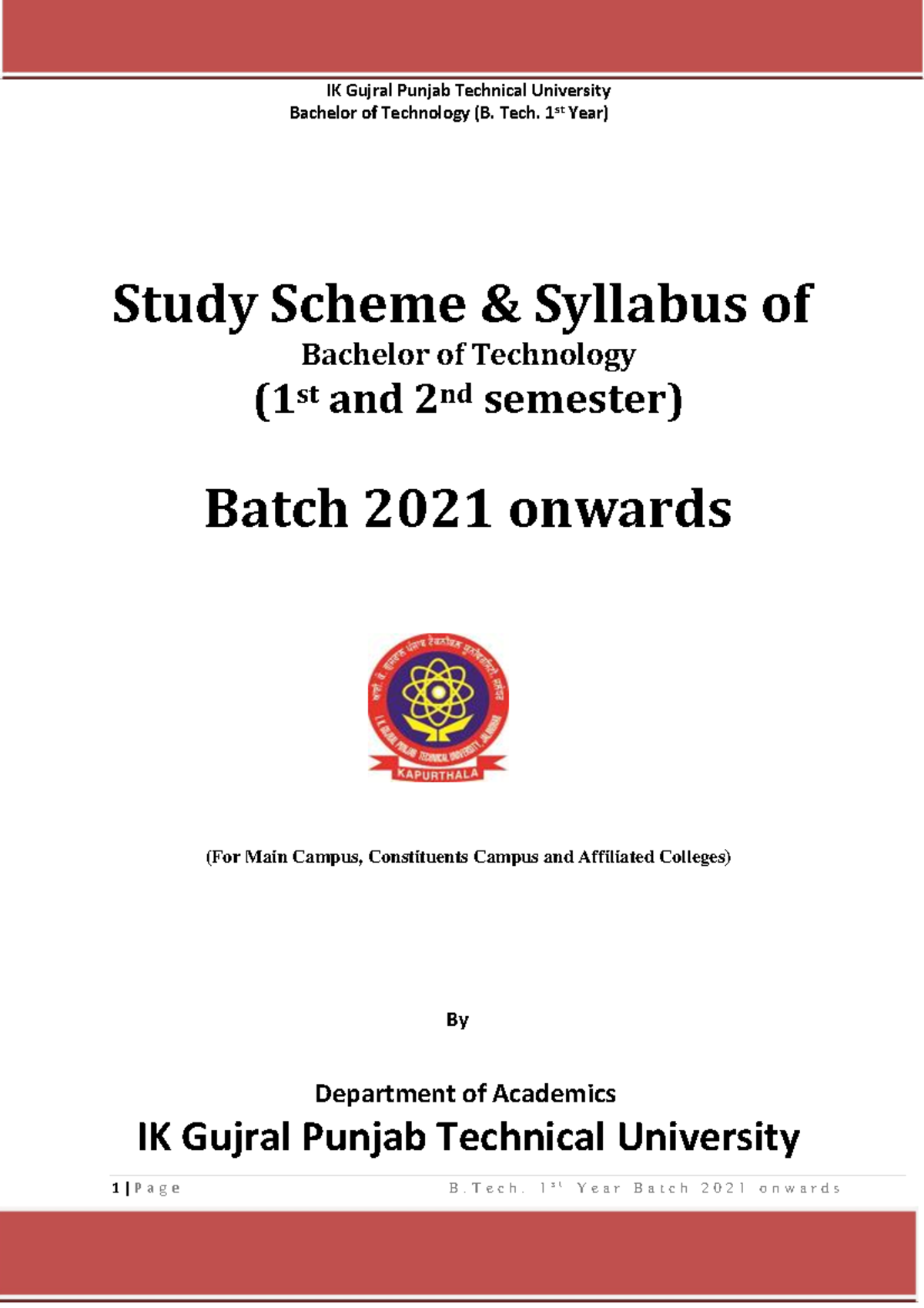 Final Syllabus B Tech 1st Year 291120211 Bachelor Of Technology B Tech 1st Year 1 P A G 7768