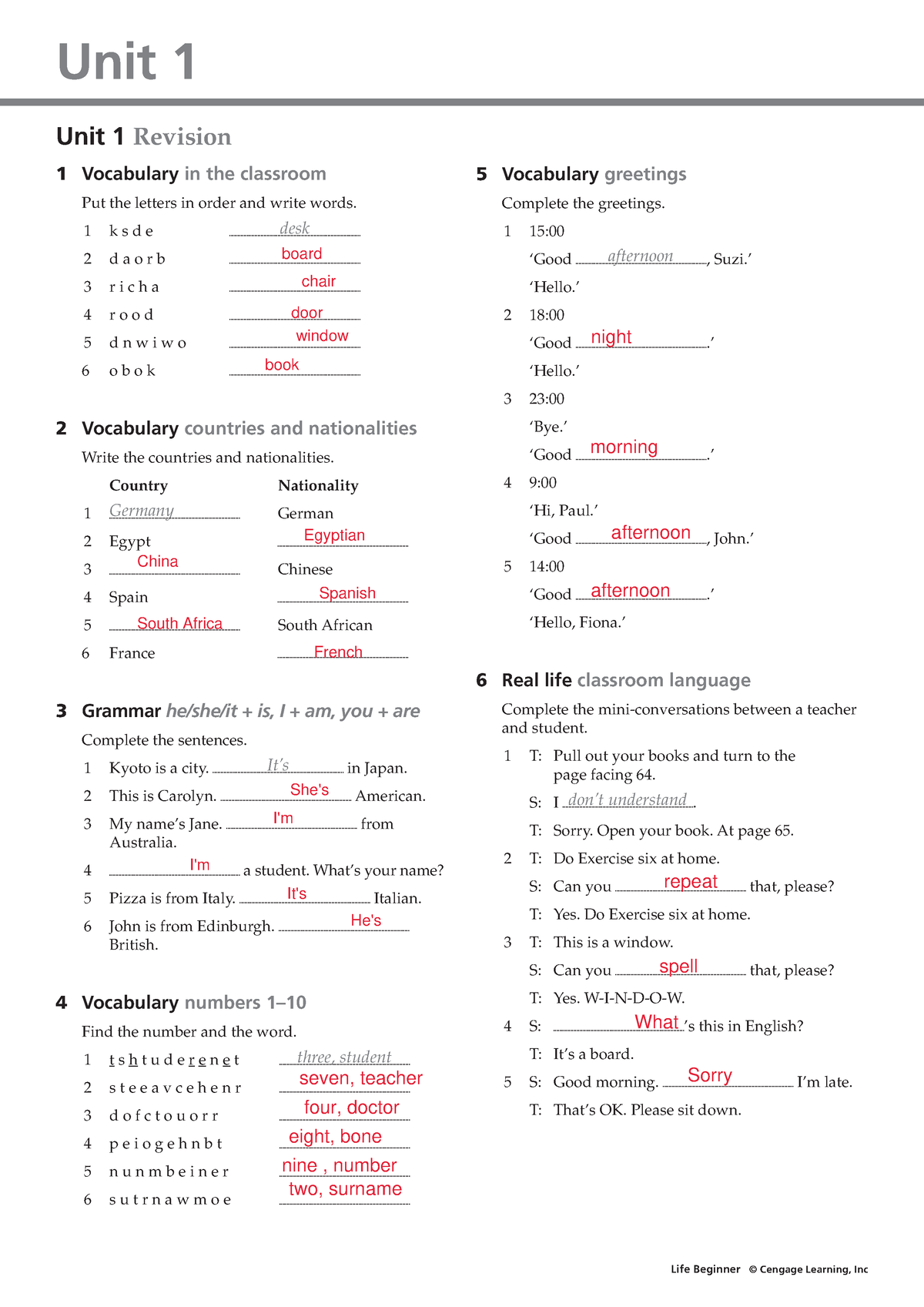 Begginner unit one - Life Beginner © Cengage Learning, Inc Unit 1 ...