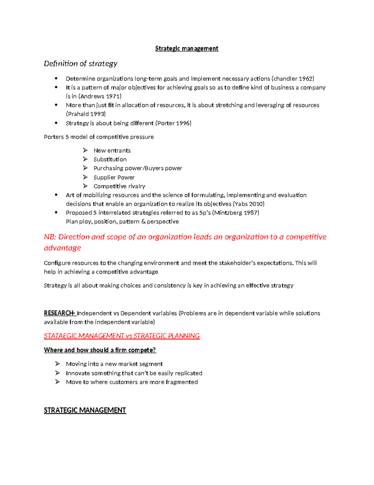 Strategic management - Strategic management Definition of strategy ...