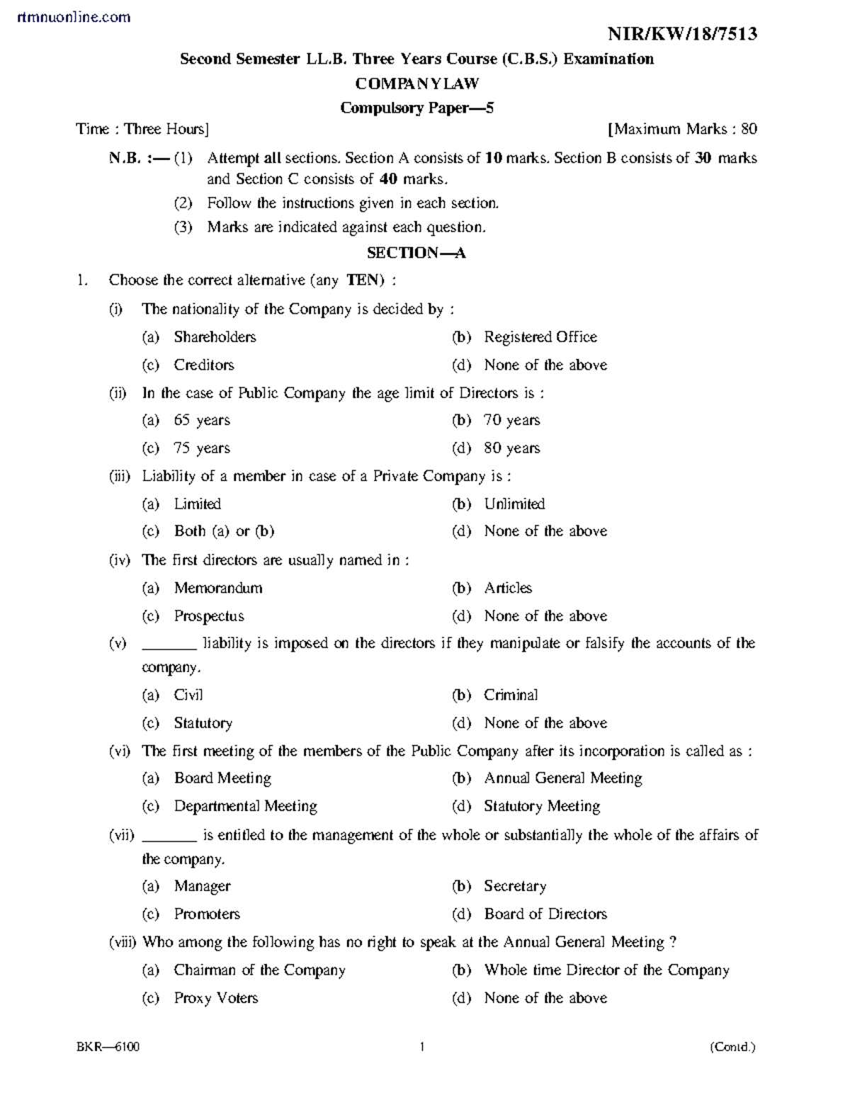 Llb 2 sem company law p5 winter 2018 - NIR/KW/18/ Second Semester LL ...