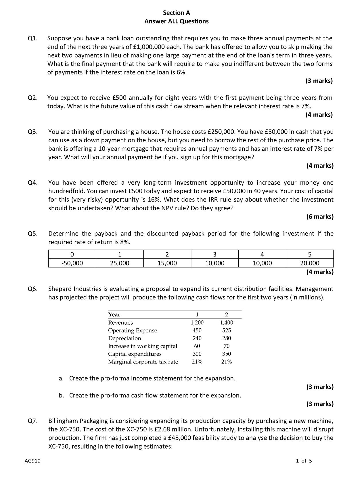 Sample Exam - Section A Answer ALL Questions Q 1. Suppose you have a ...