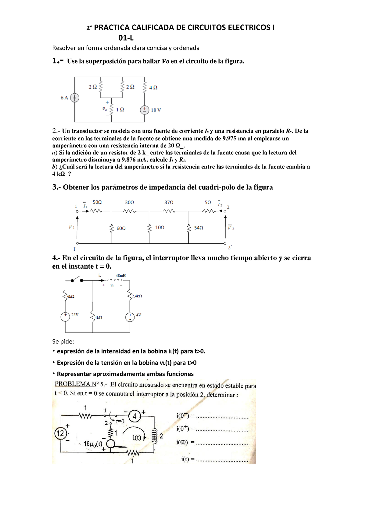 11. Segunda Práctica De Circuitos Eléctricos I - 2∞ PRACTICA CALIFICADA ...