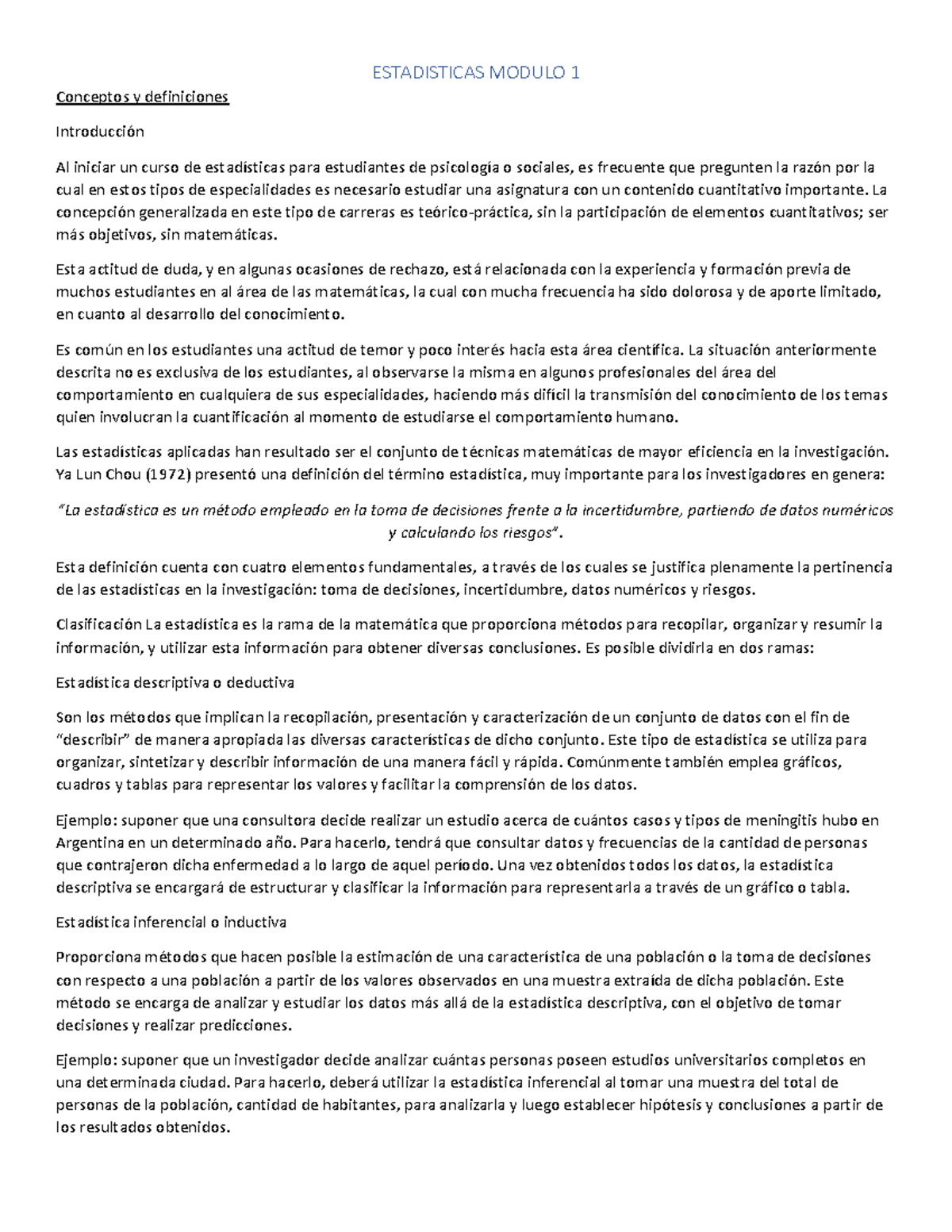 Estadisticas Modulo 1 - apuntes - ESTADISTICAS MODULO 1 Conceptos y ...