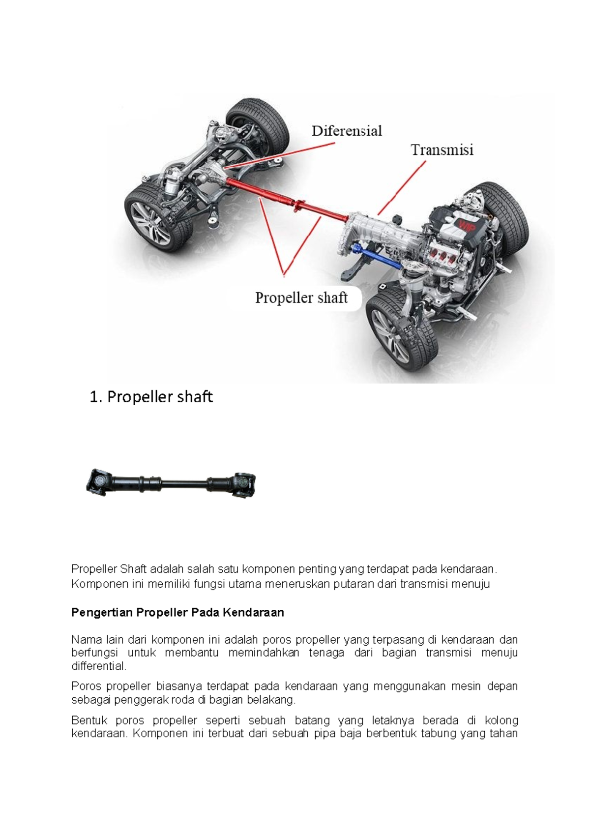 Bhan propeller 1. Propeller shaf Propeller Shaft adalah salah satu komponen penting yang