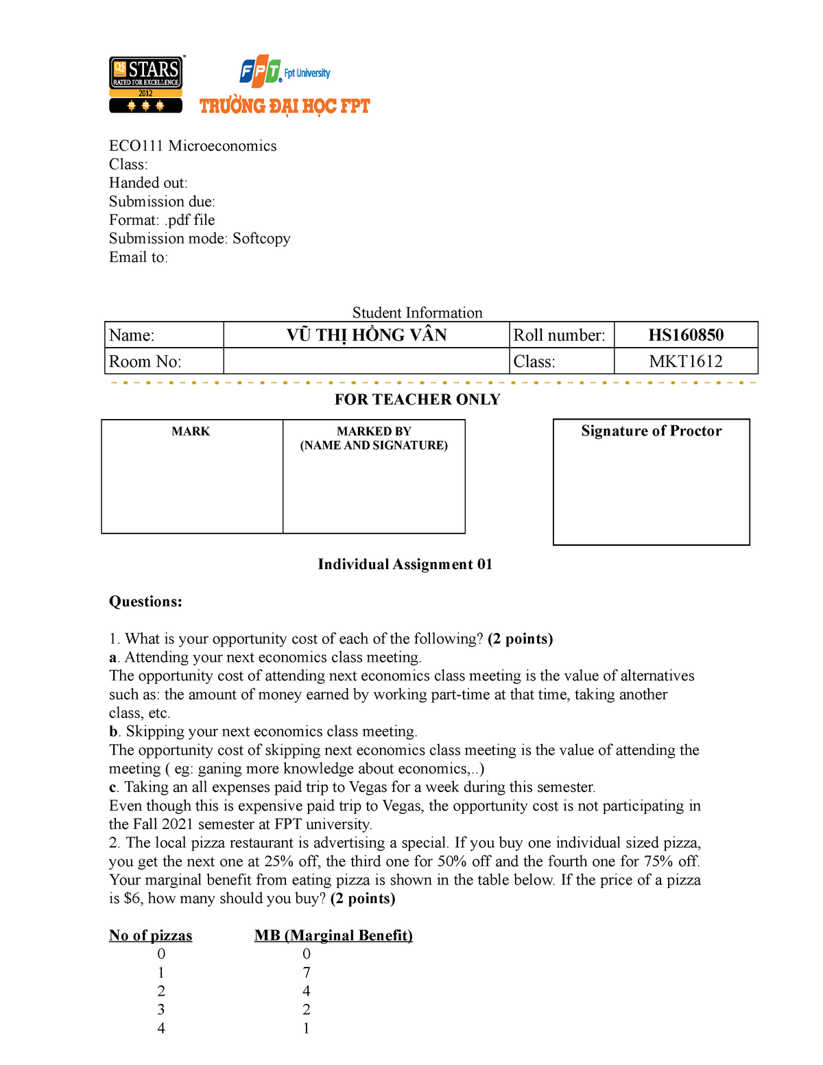 ECO111 Fall2021 Test 01 Individual Assignment 01 - Micro Economic - FPT ...