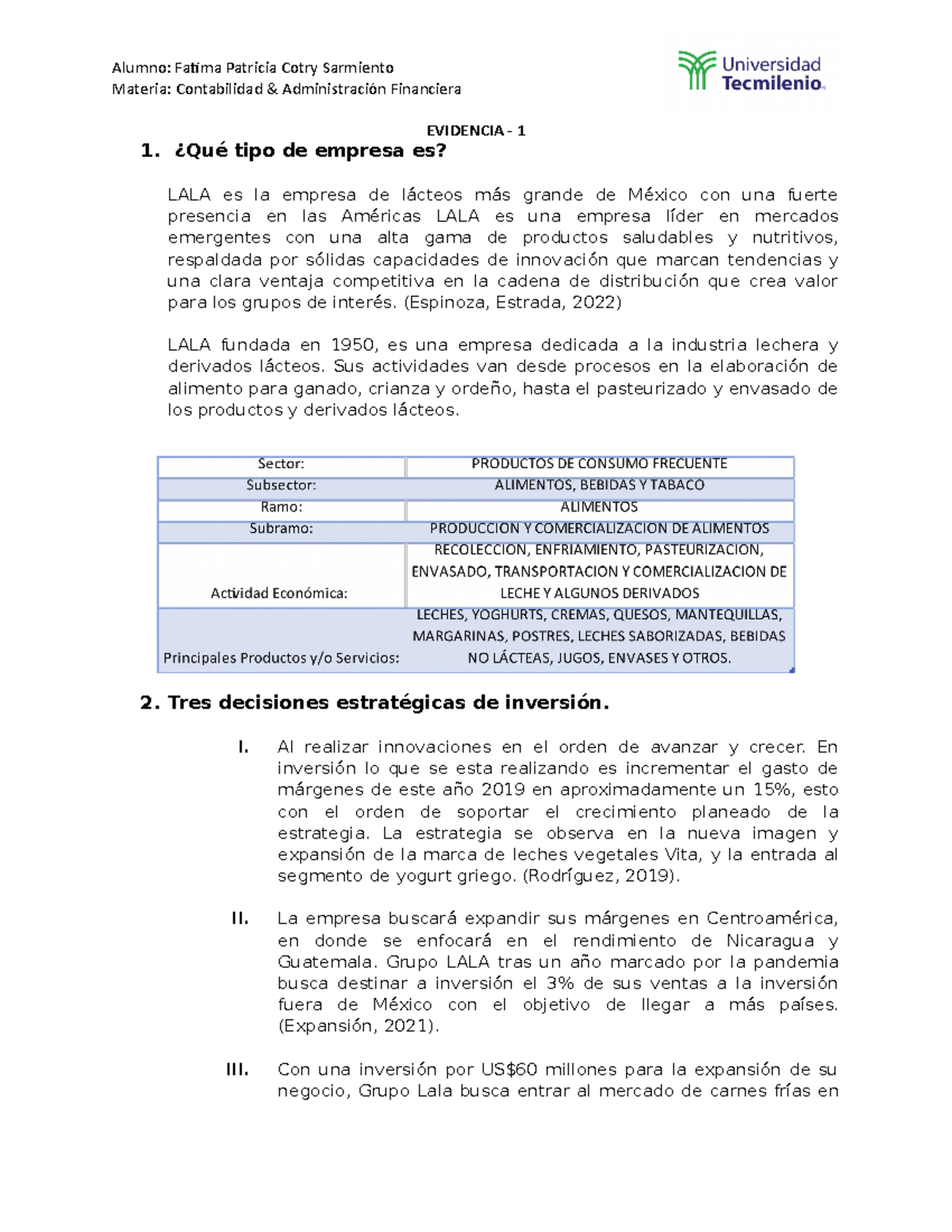 Analisis Financiero Grupo LALA - Materia: Contabilidad & Administración ...