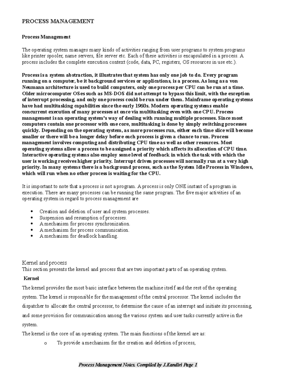 Process Management - PROCESS MANAGEMENT Process Management The ...