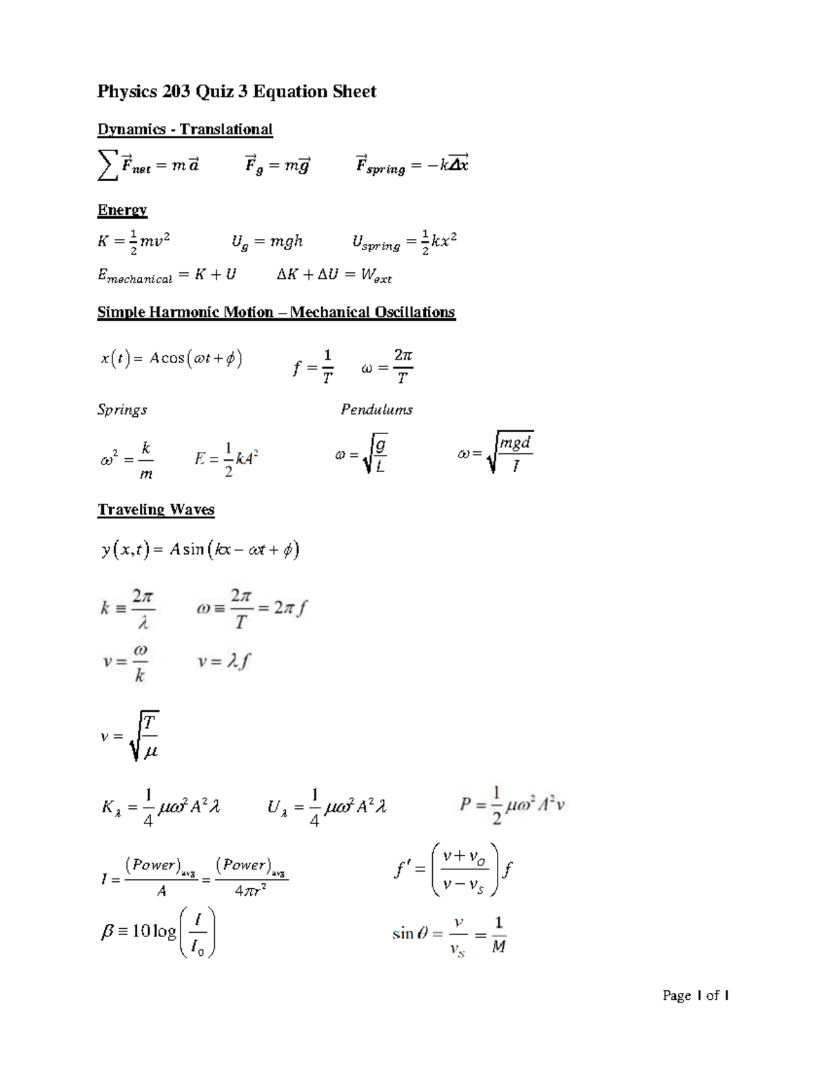 Quiz 3 Equation Sheet Warning Tt Undefined Function 32 Page 1 Of 1