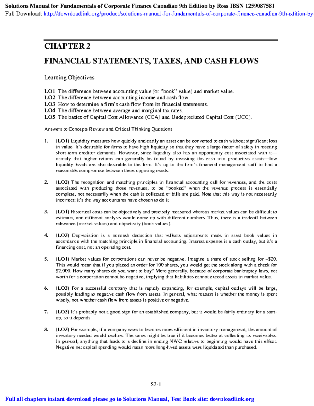 Solutions Manual For Fundamentals Of Corporate Finance Canadian 9th ...