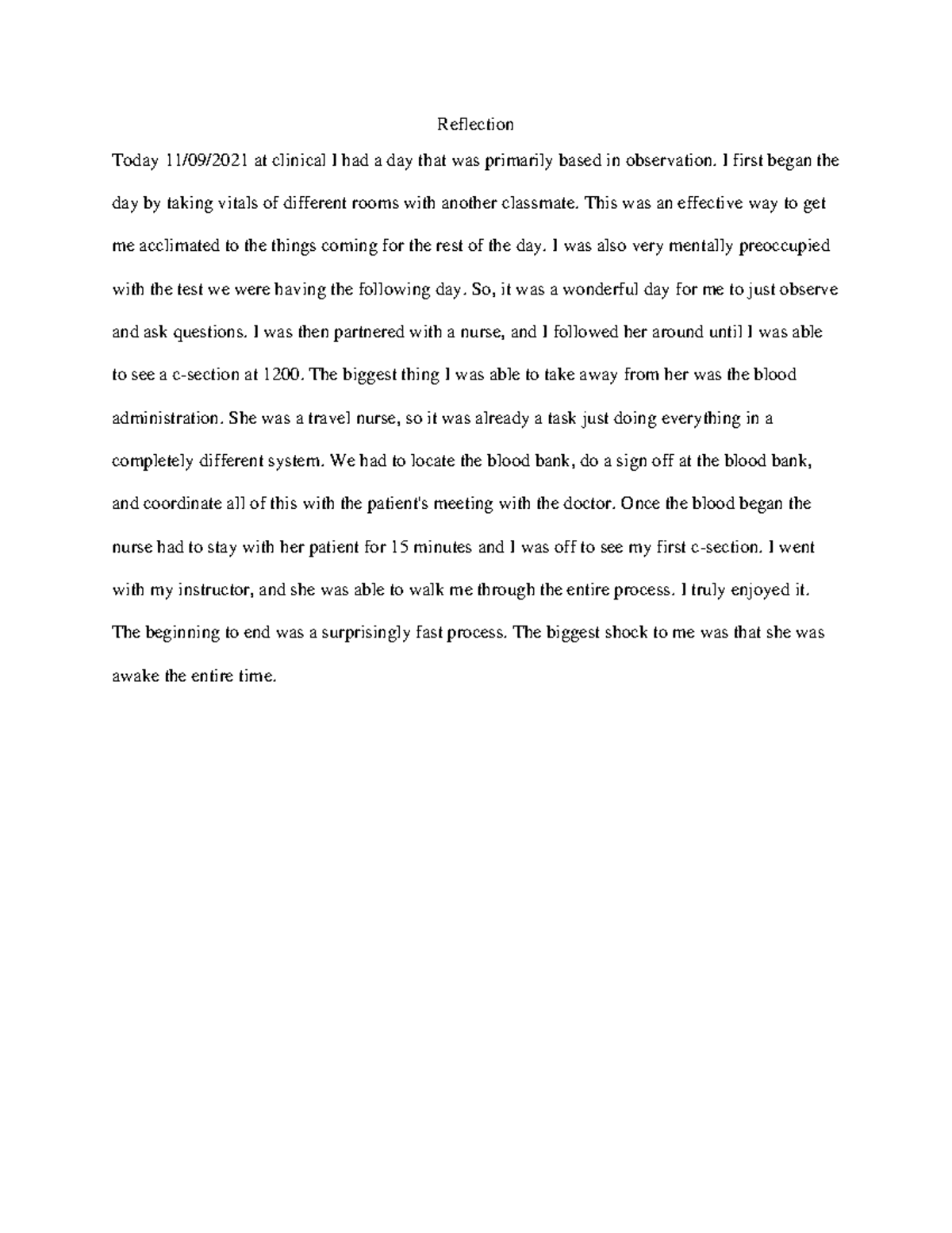 Document 29 - Reflection of OB observation - Reflection Today 11/09 ...