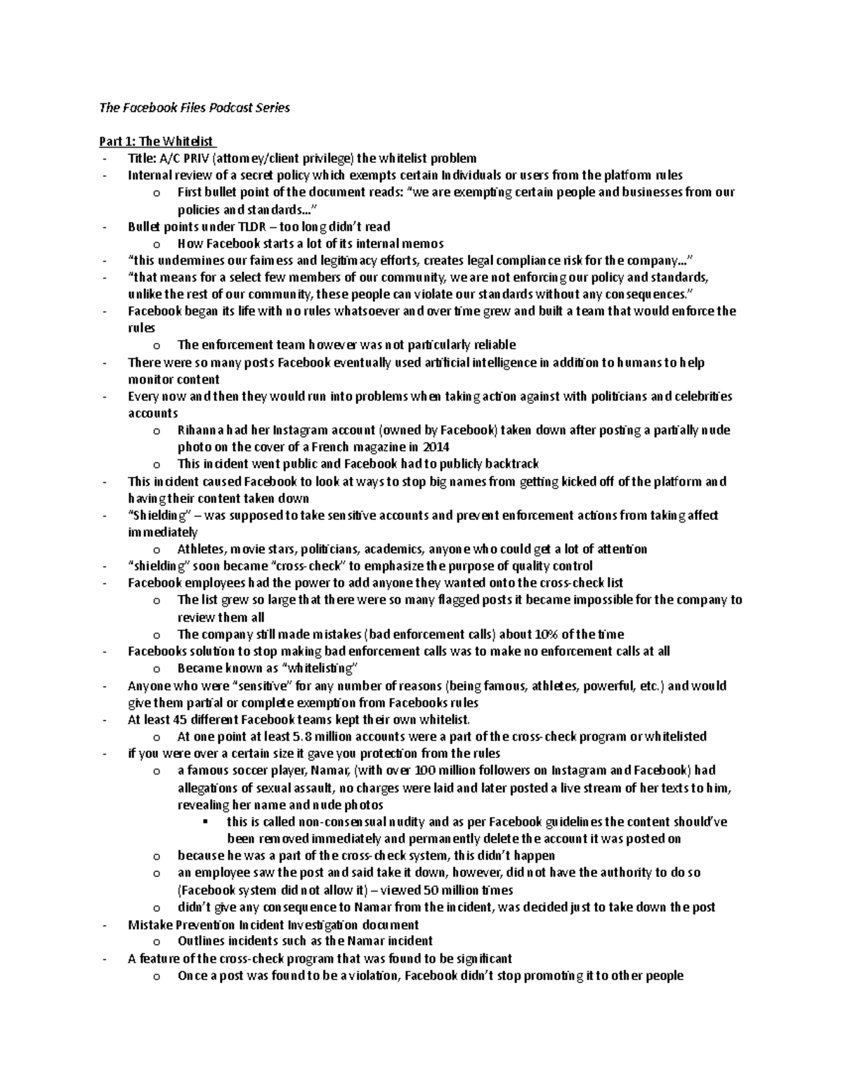 The Facebook Files Podcast Series ..” Bullet points under TLDR