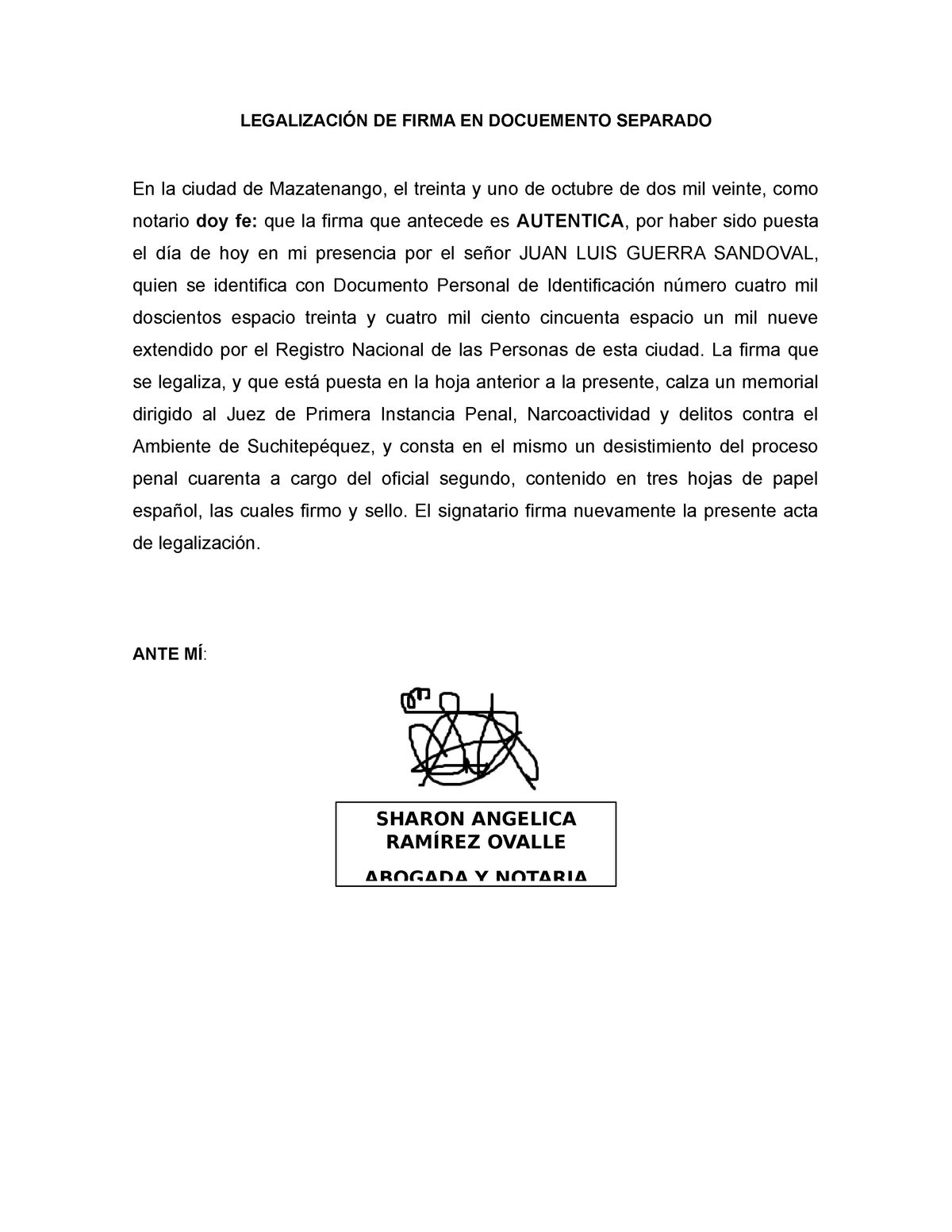 Acta De Legalizacion De Documentos Y De Firmas Acta D