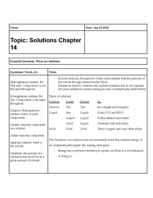 CHE 132 Notes 2 - Name: Date: Jan 23 2022 Topic: Chemical Equilibrium ...
