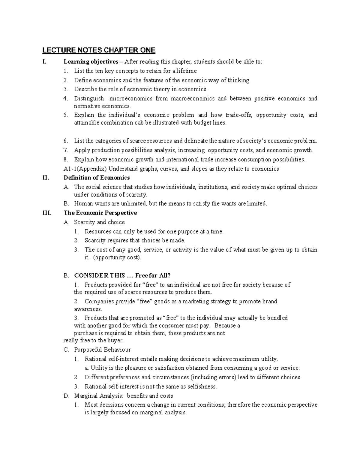 ECN 204- Chapter 1 - LECTURE NOTES CHAPTER ONE I. Learning Objectives 3 ...